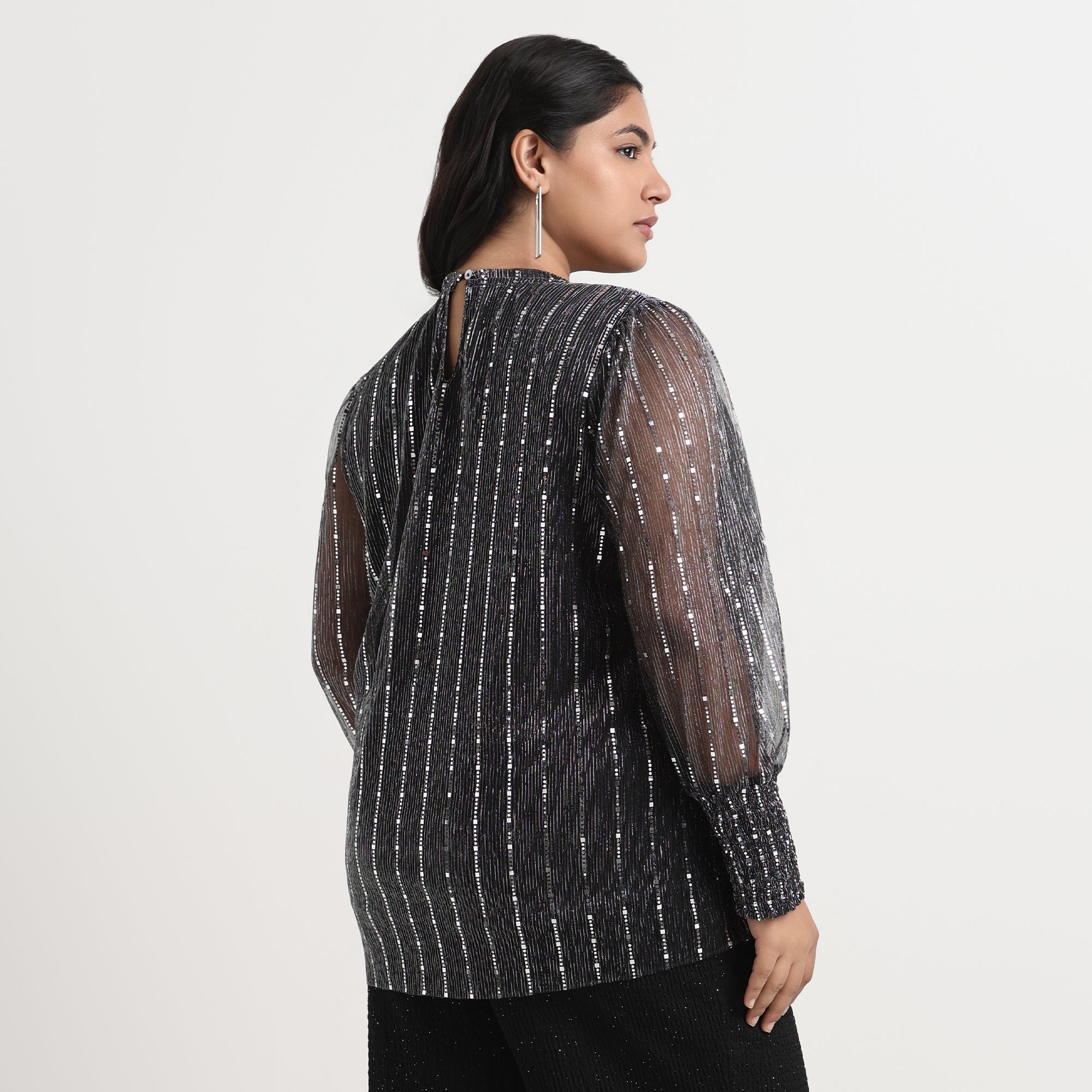 Elegant silver pleated top, perfect for evening wear