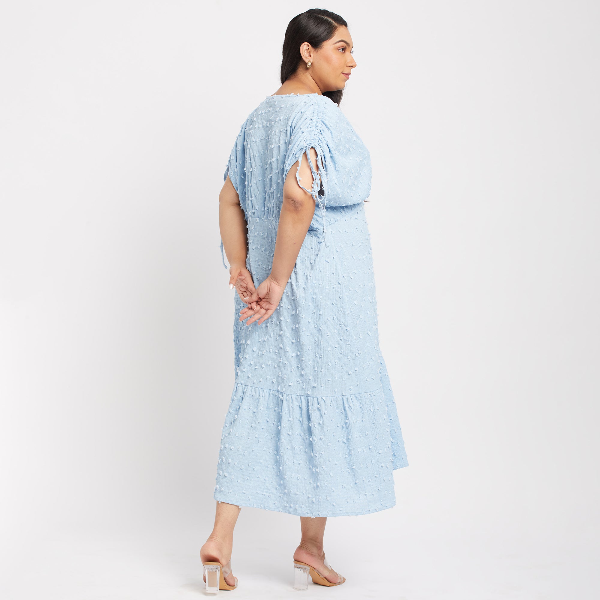 Blue Dobby Tier Plus Size Maxi Dress