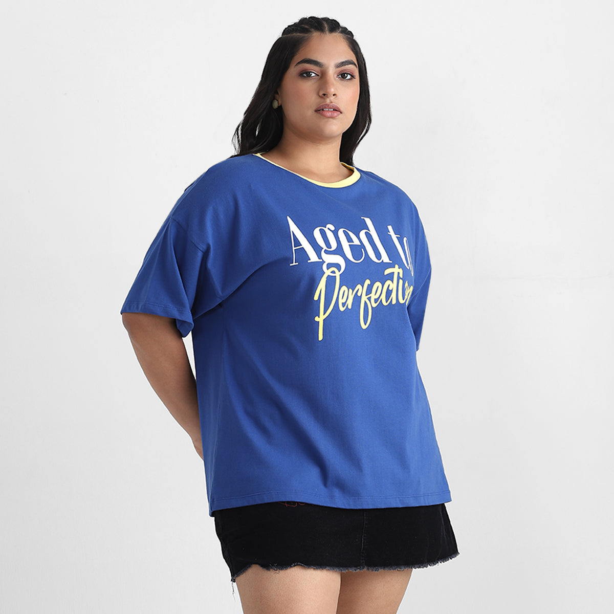 Royal Blue Contrast Chest Print Cotton Tee
