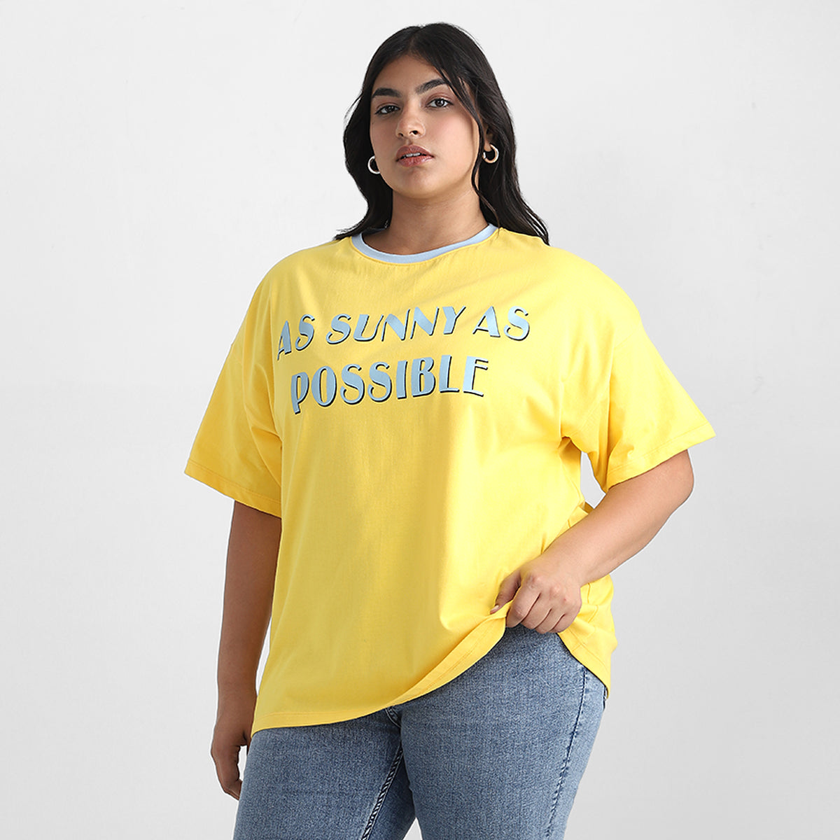 Yellow Contrast Chest Print Cotton Tee
