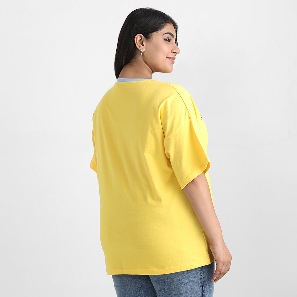 Yellow Contrast Chest Print Cotton Tee