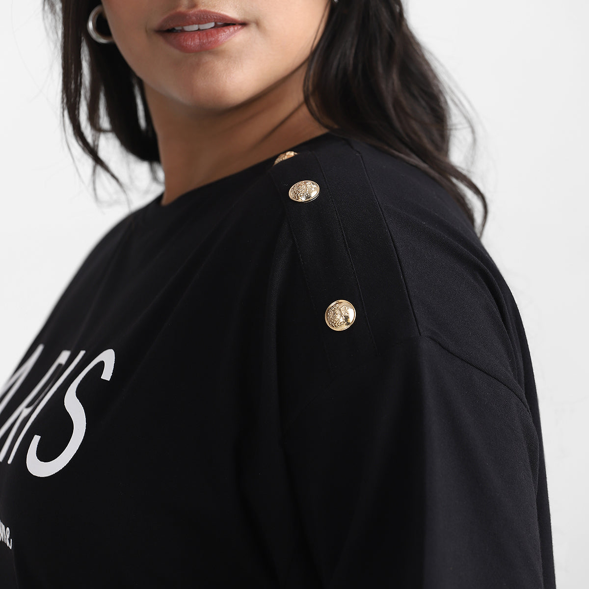 Plus size textured top with modern design detailed view, Calae plus size clothing