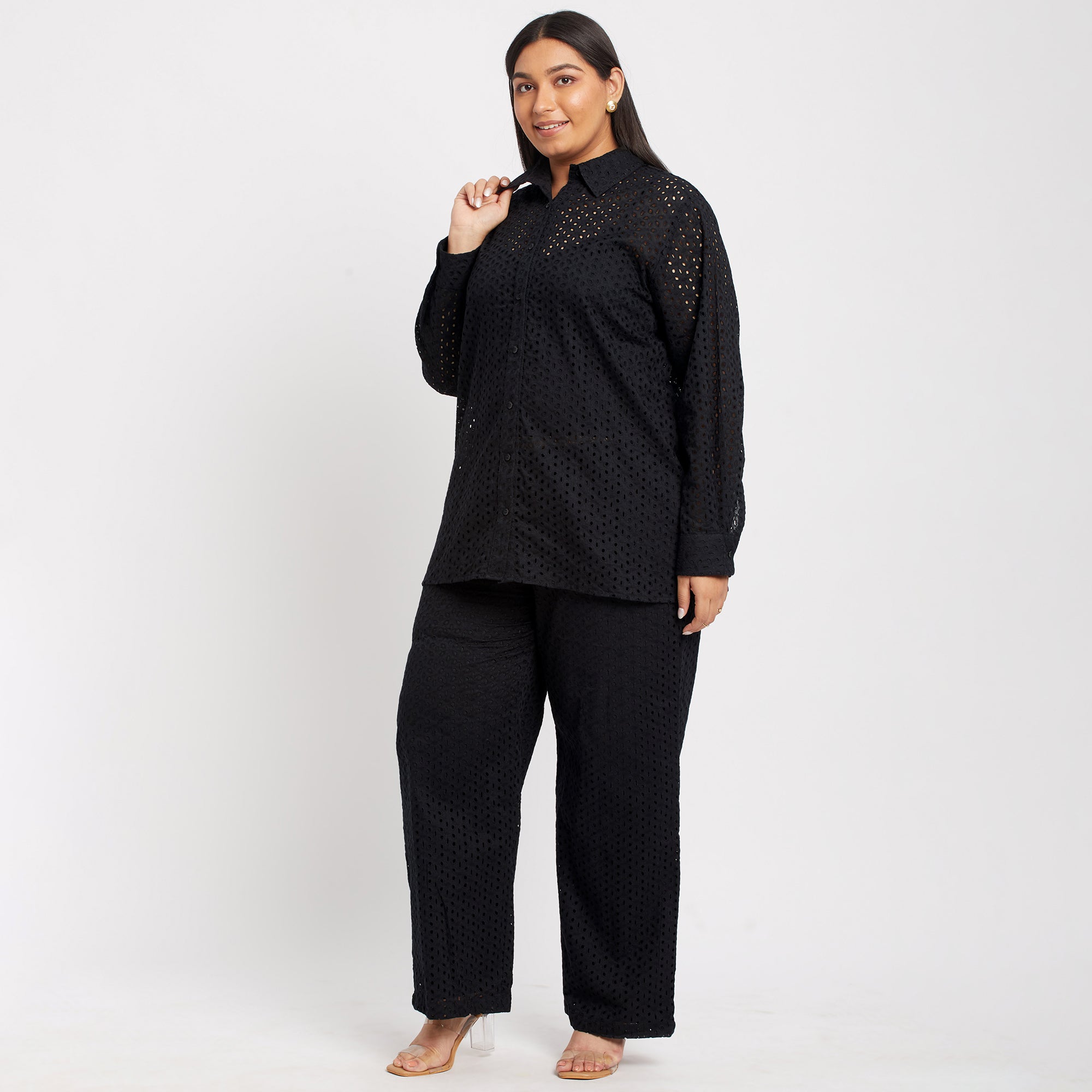 Black Cotton Schiffli Co-ord