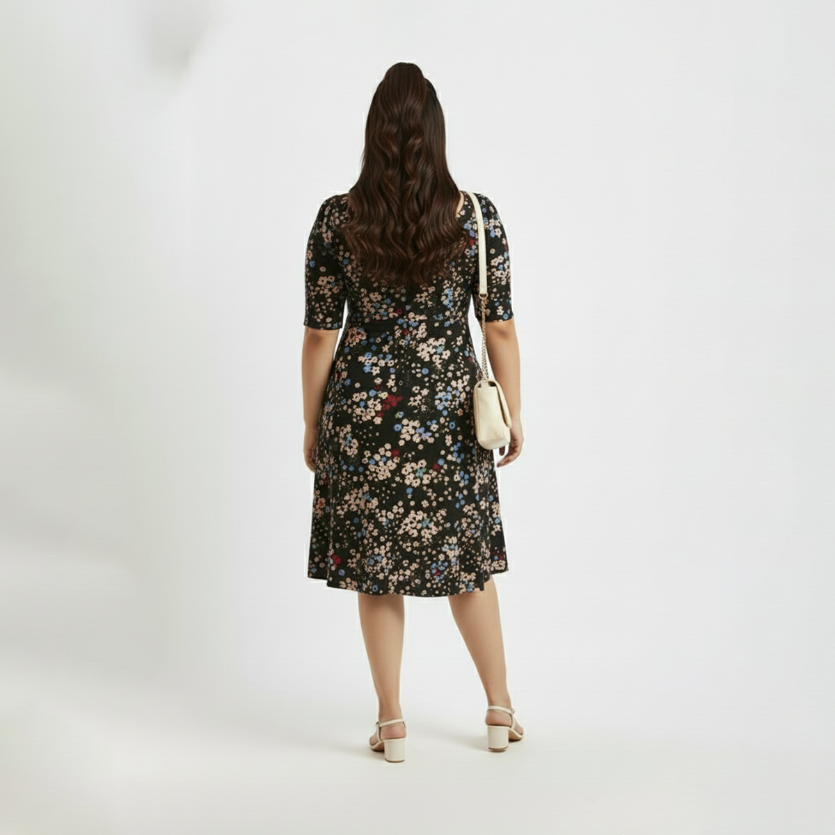 Black Floral Knit Short Sleeve Dress