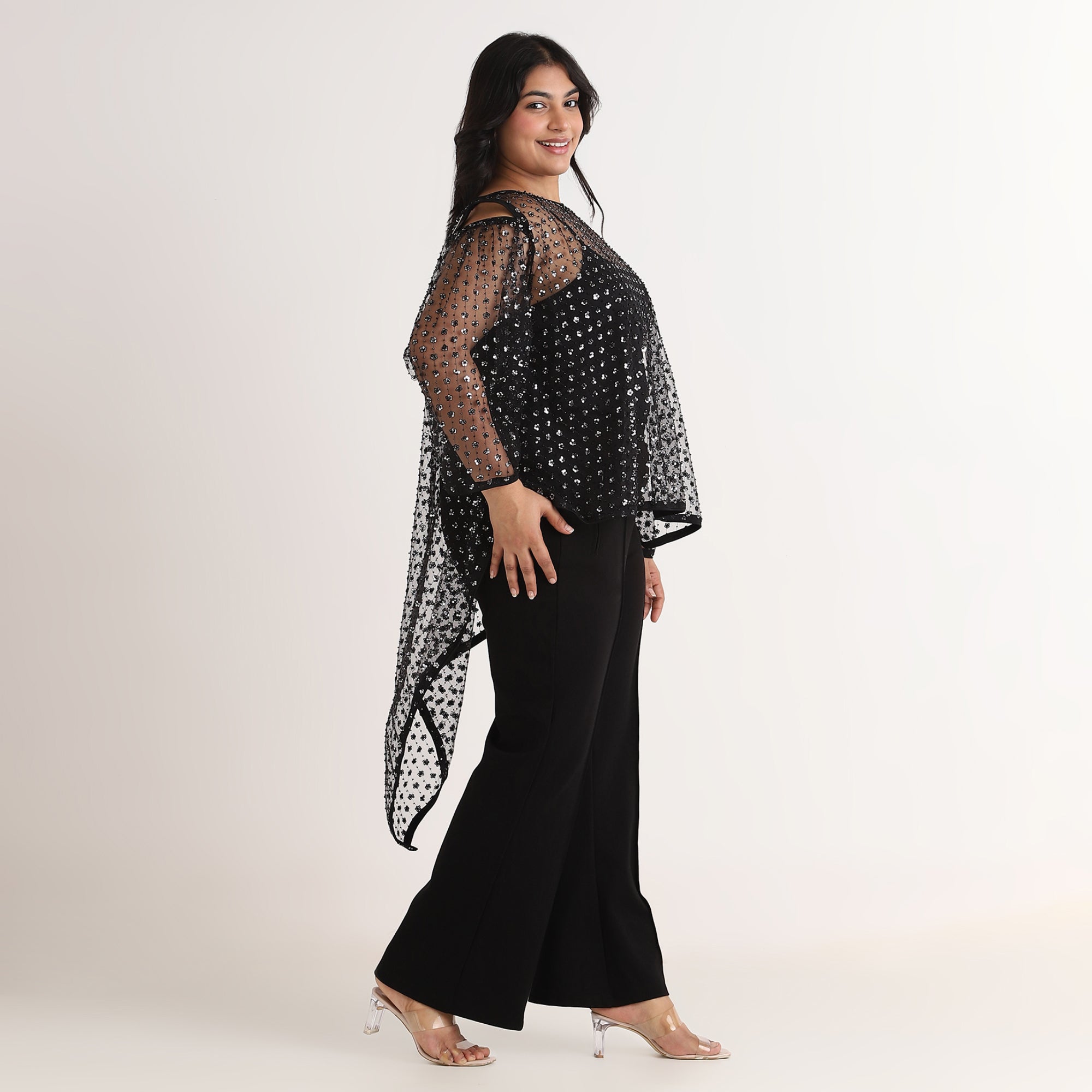 Black Sequin Kaftan Top