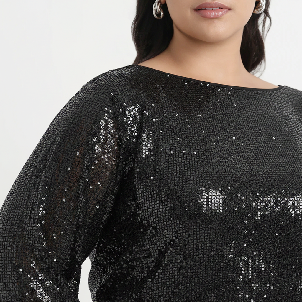 Black Sequins Full Sleeve Top