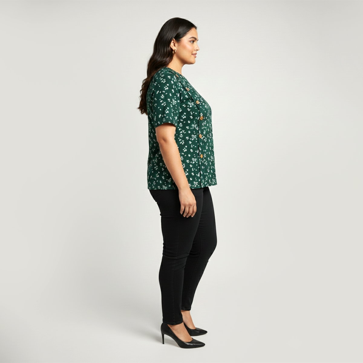 Floral Textured Knit Button-Front Everyday Top