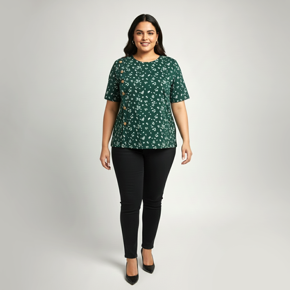 Floral Textured Knit Button-Front Everyday Top