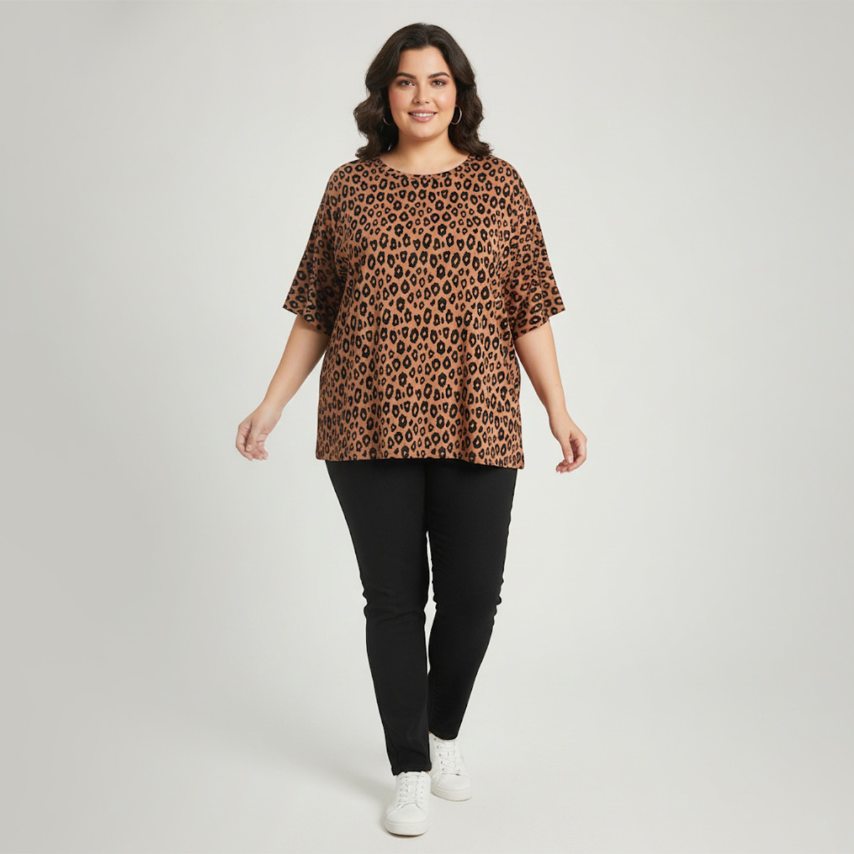 Animal Print Drop-Shoulder Short Sleeve Top