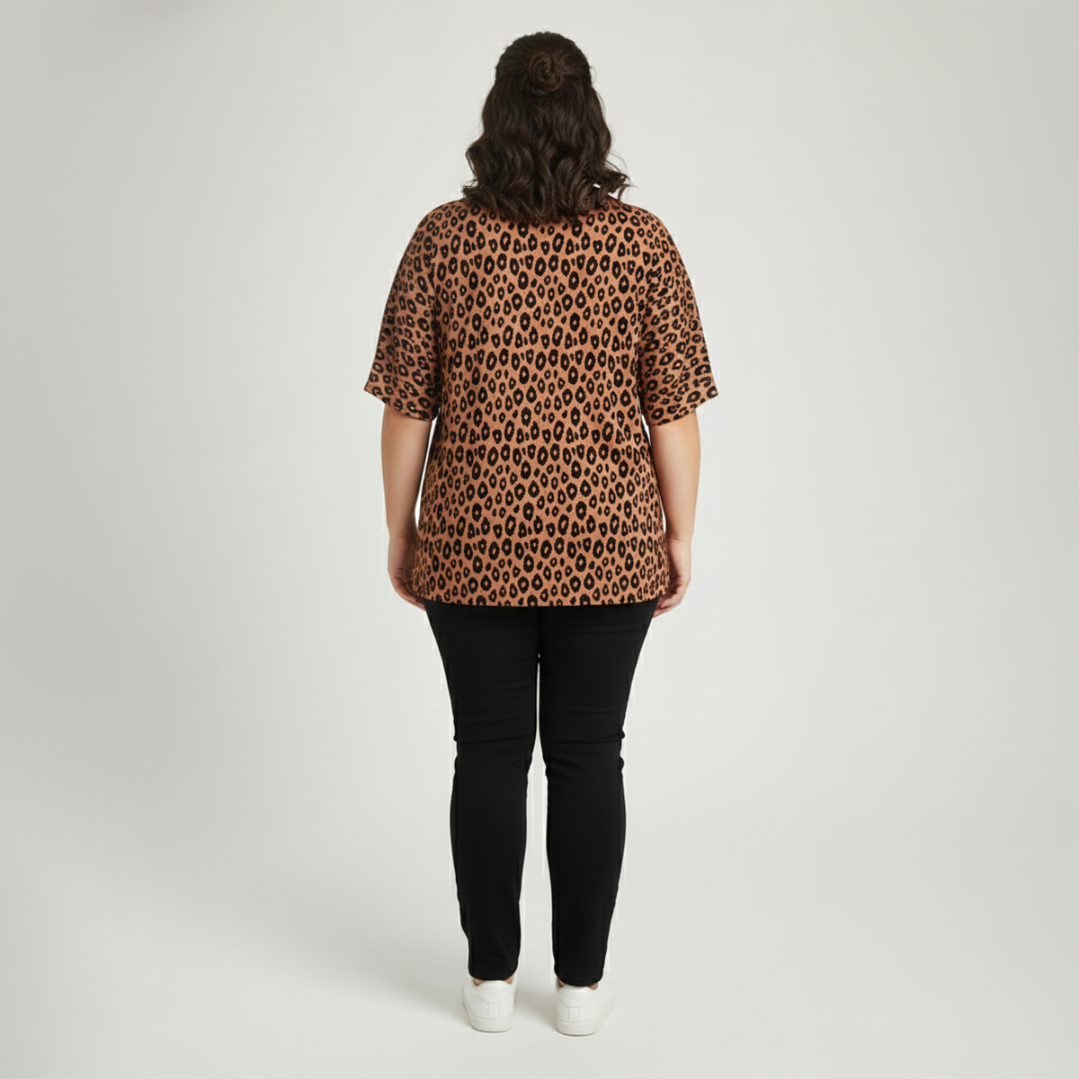 Animal Print Drop-Shoulder Short Sleeve Top