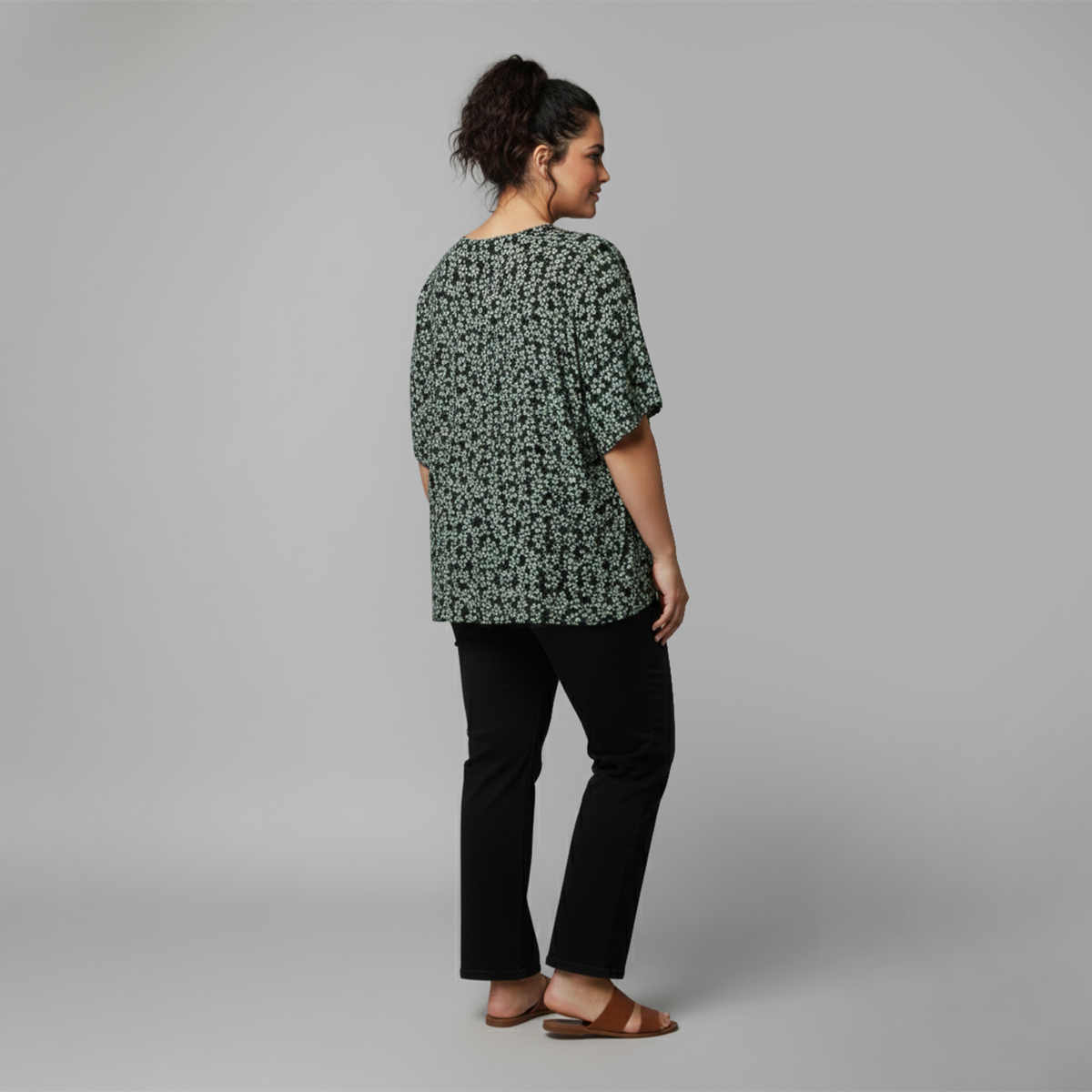 Black Floral Knit Drop-Shoulder Top