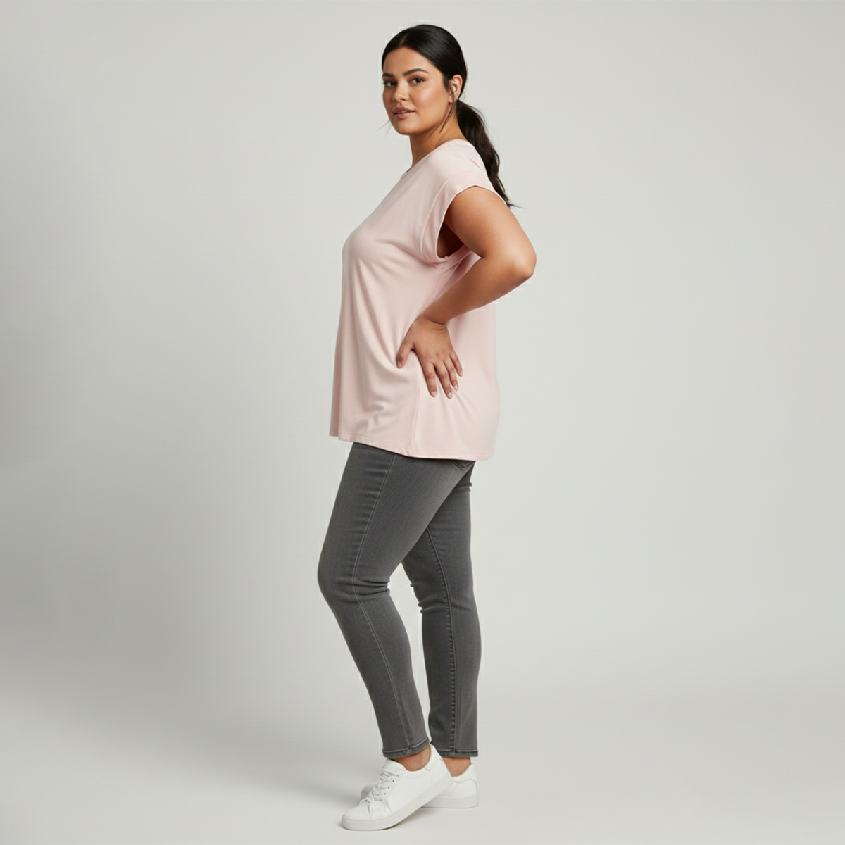 Light Pink Everyday Cap-Sleeve Oversized T-Shirt