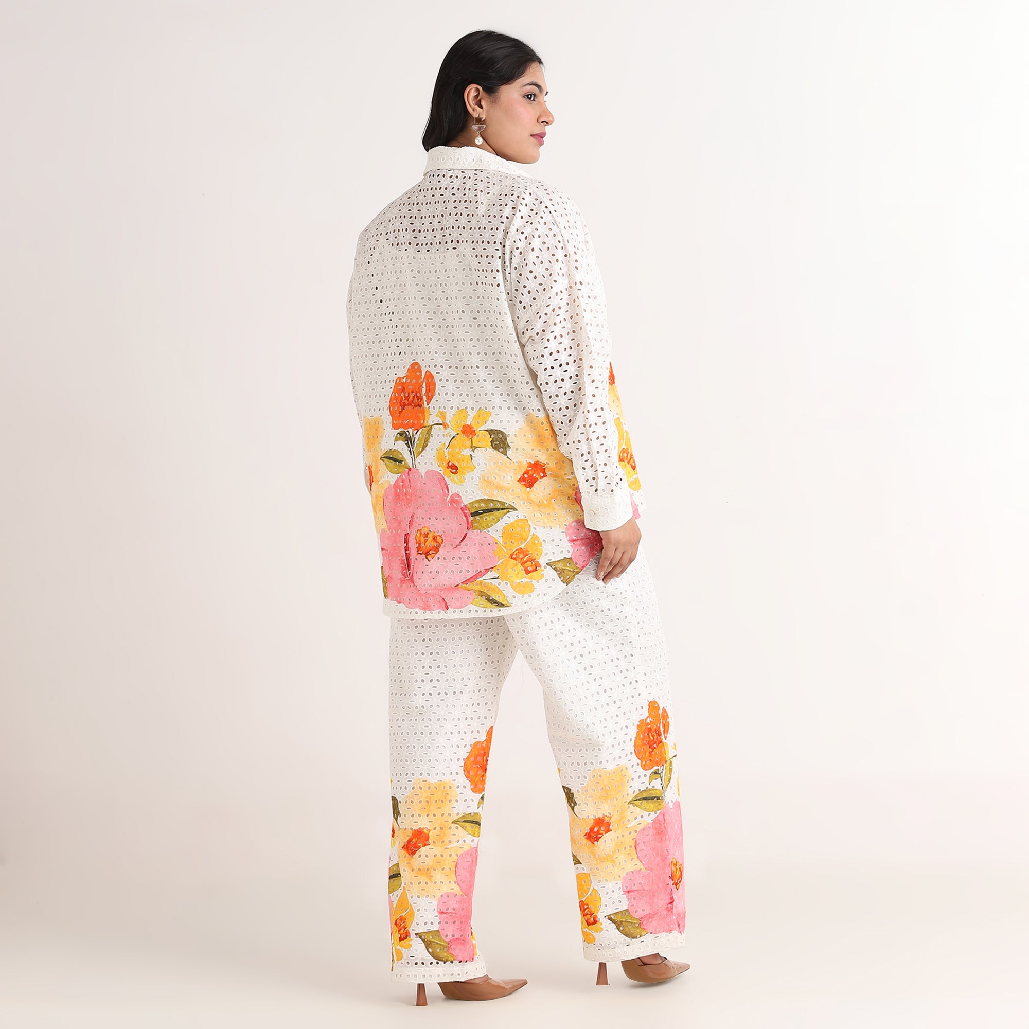 Floral Print Cutwork Embroidery Oversized Co-ord Set