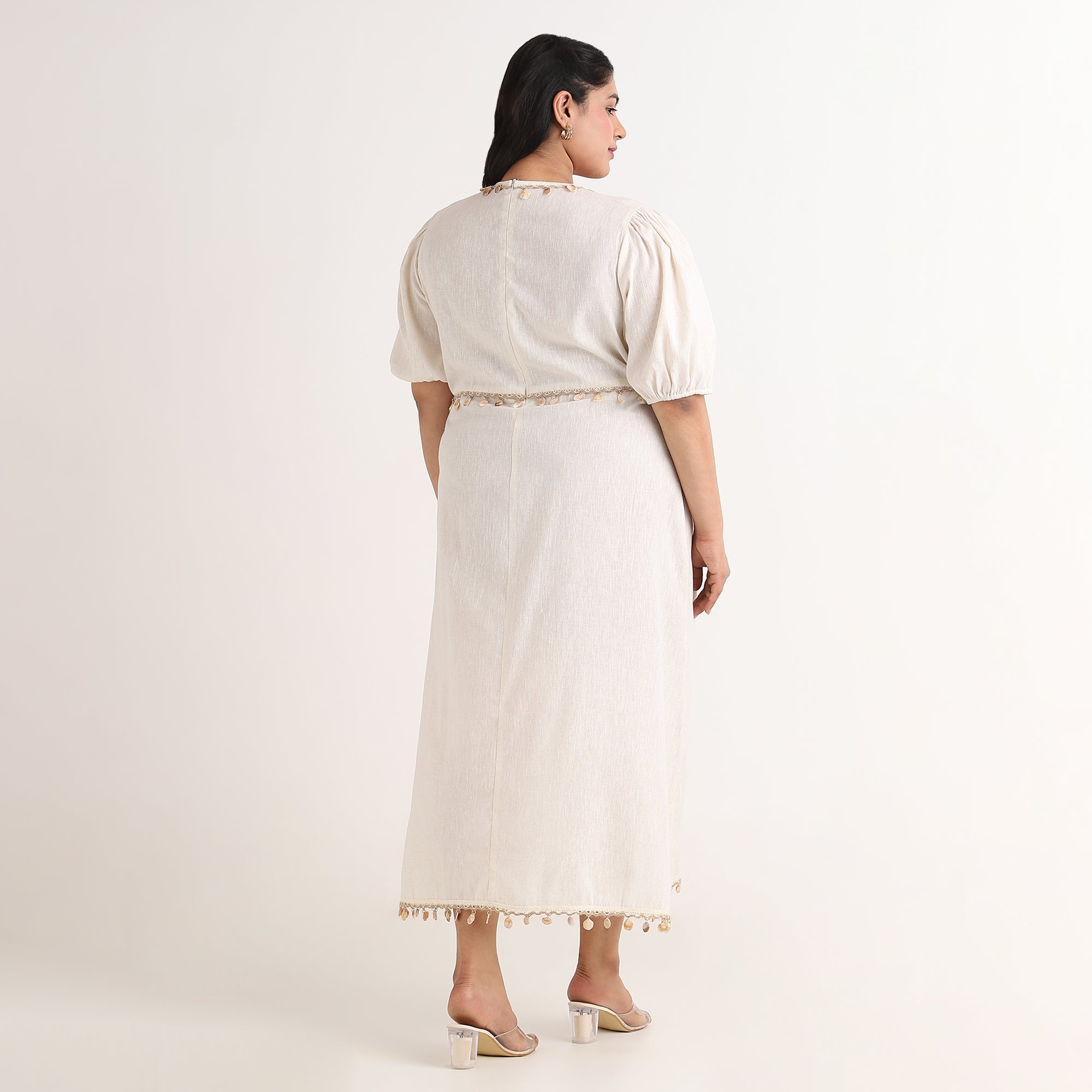 Creme Maxi Dress with Shell Trim Detail