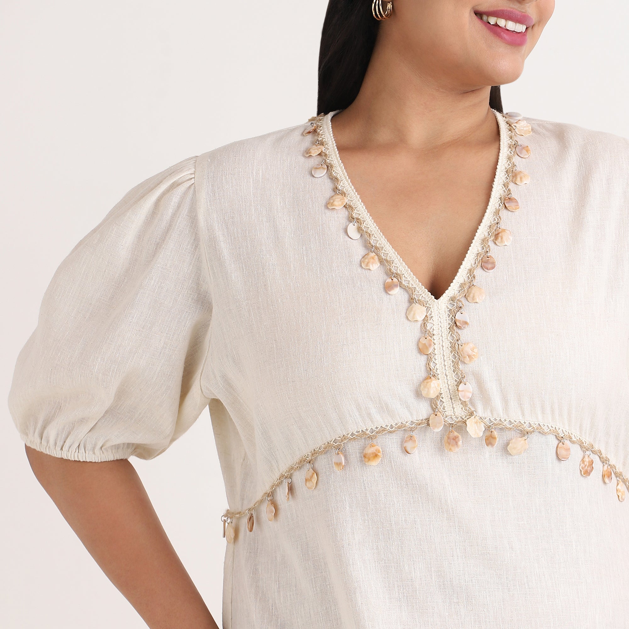 Creme Maxi Dress with Shell Trim Detail