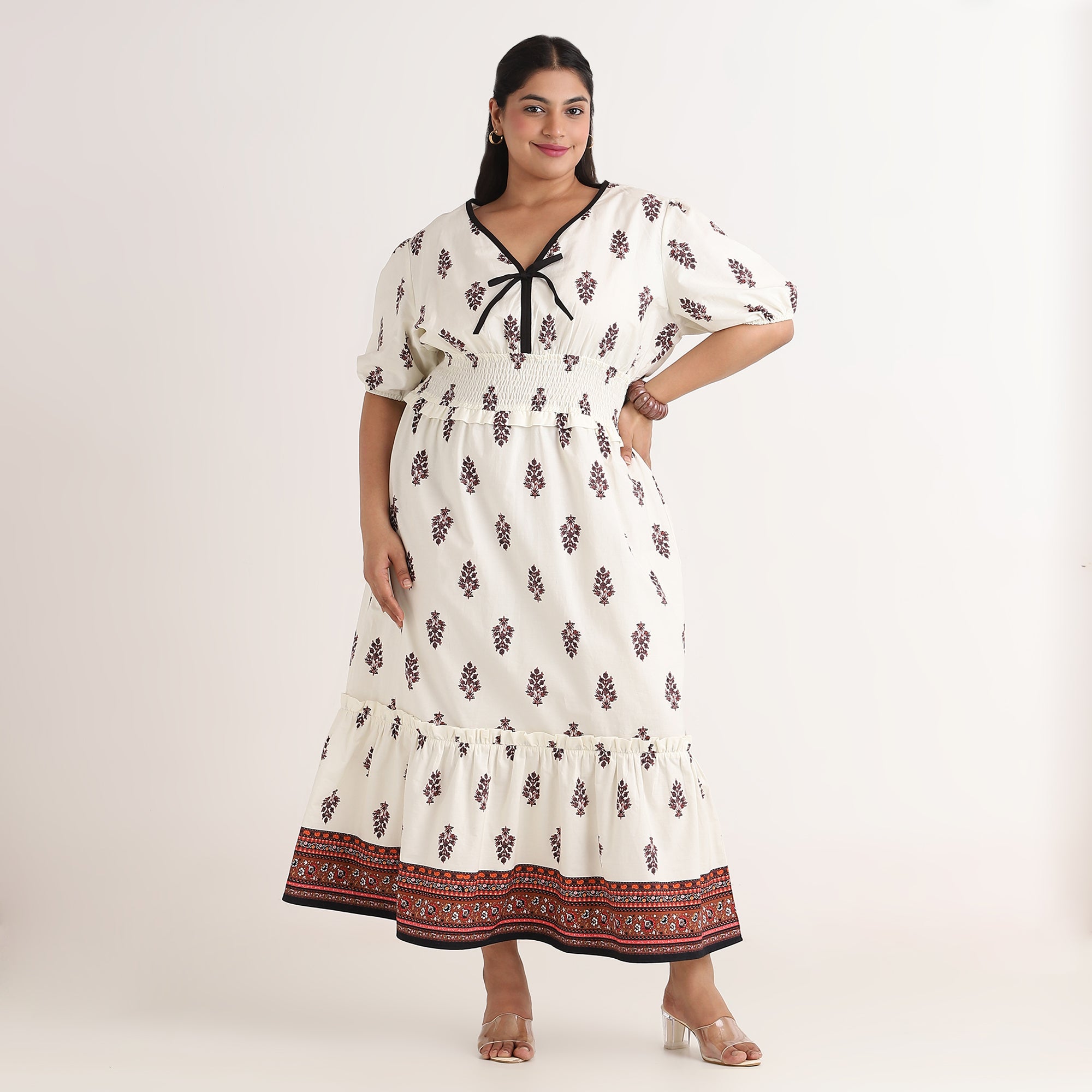 Creme Border Print Poplin Maxi Dress