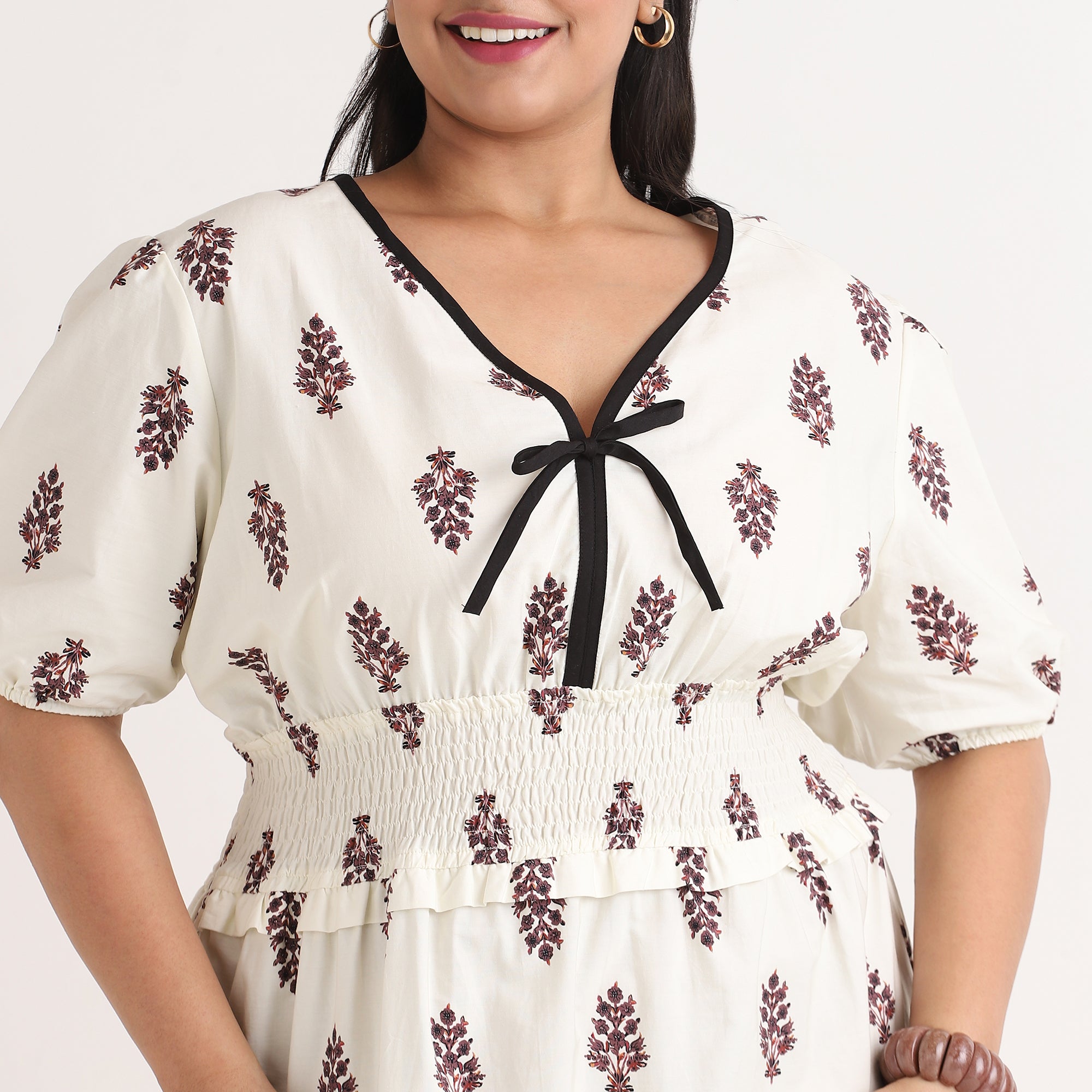 Creme Border Print Poplin Maxi Dress