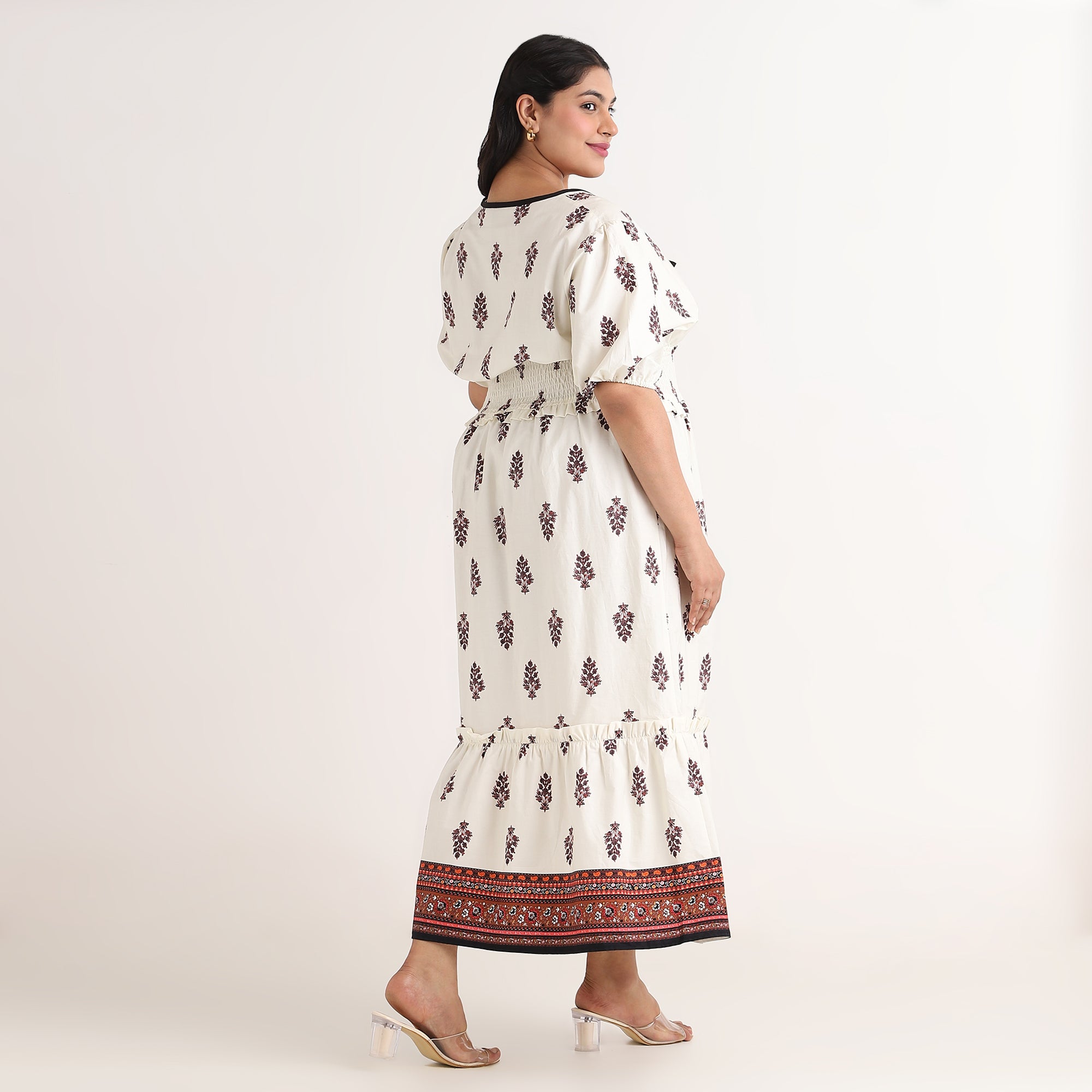 Creme Border Print Poplin Maxi Dress