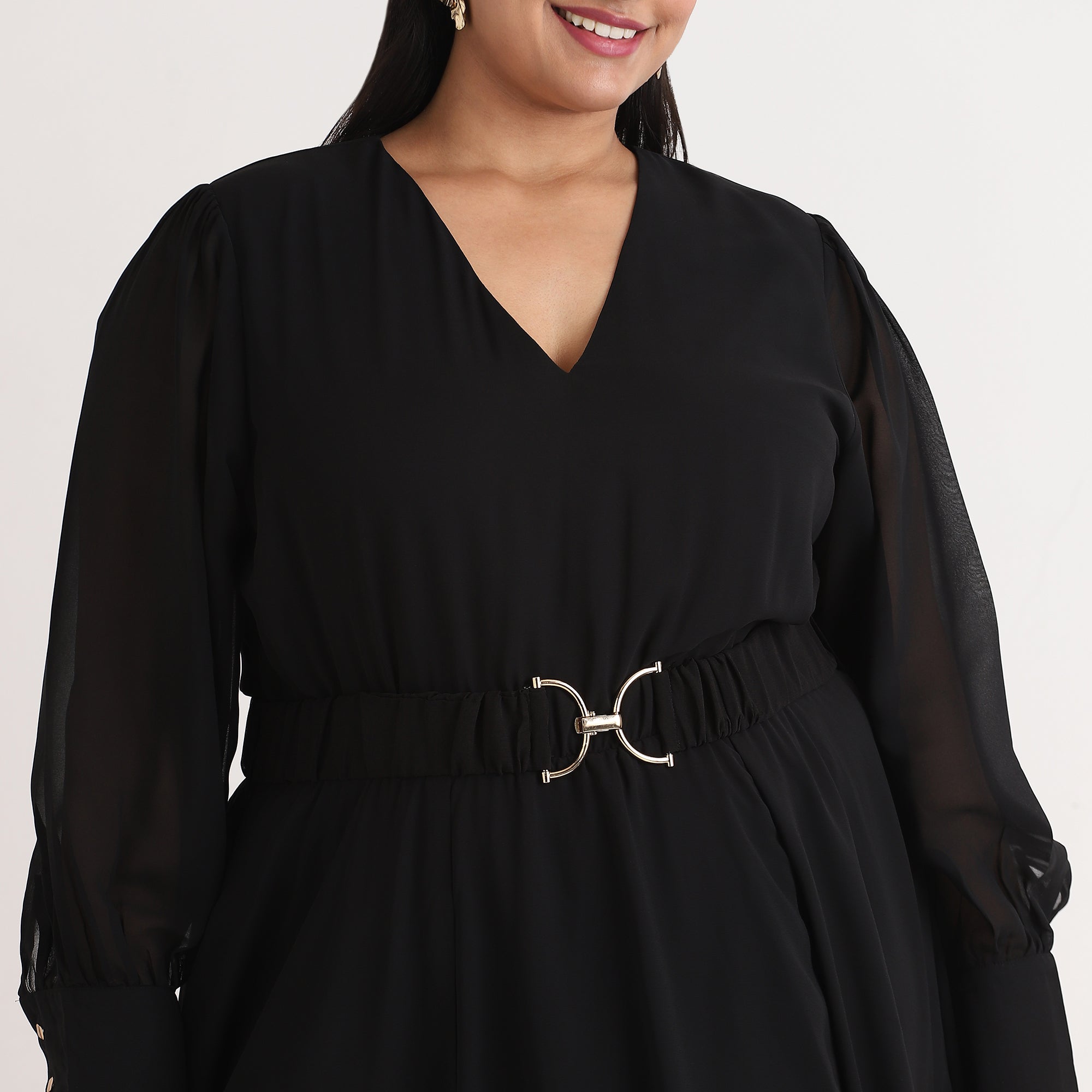 Black Georgette V-Neck Maxi Dress