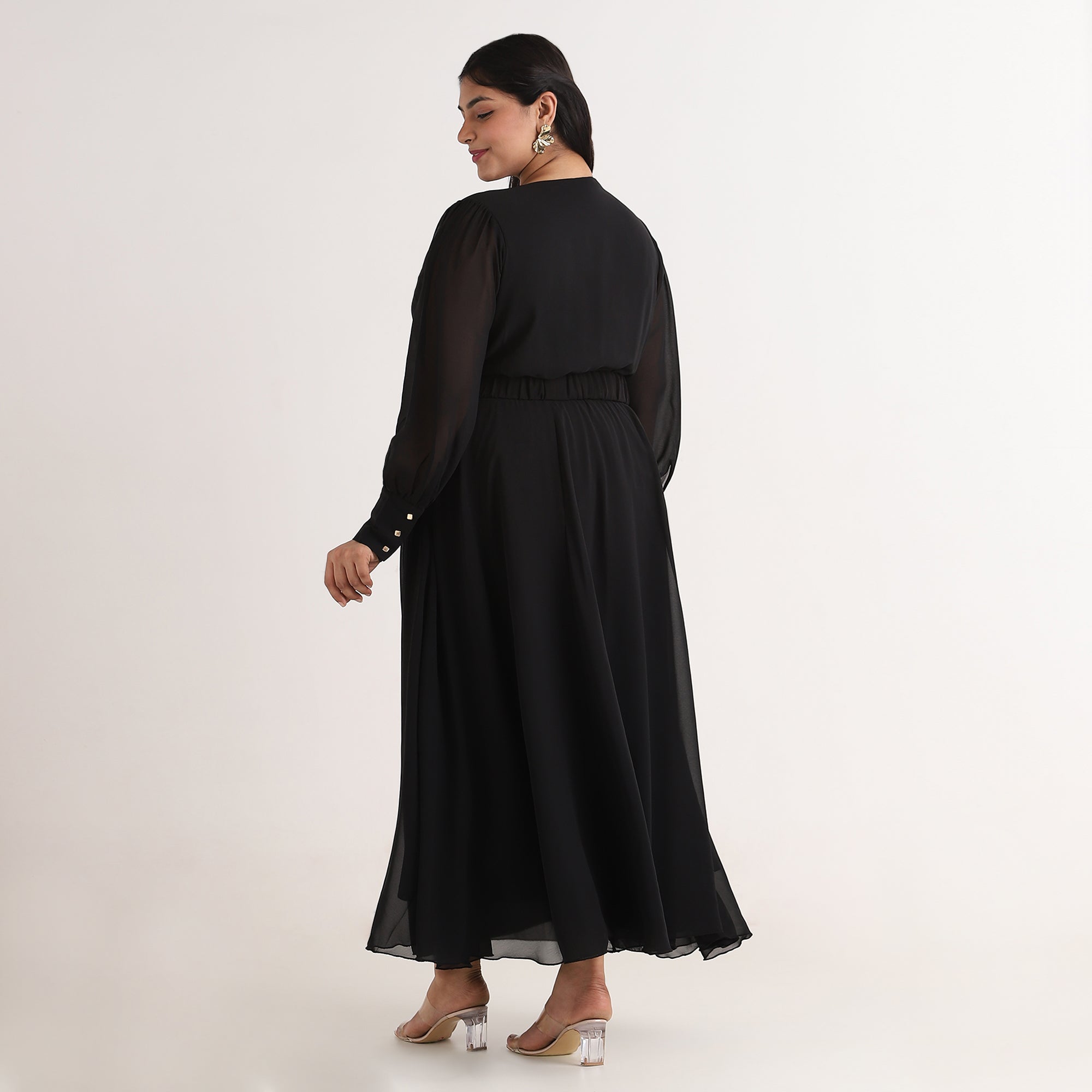 Black Georgette V-Neck Maxi Dress