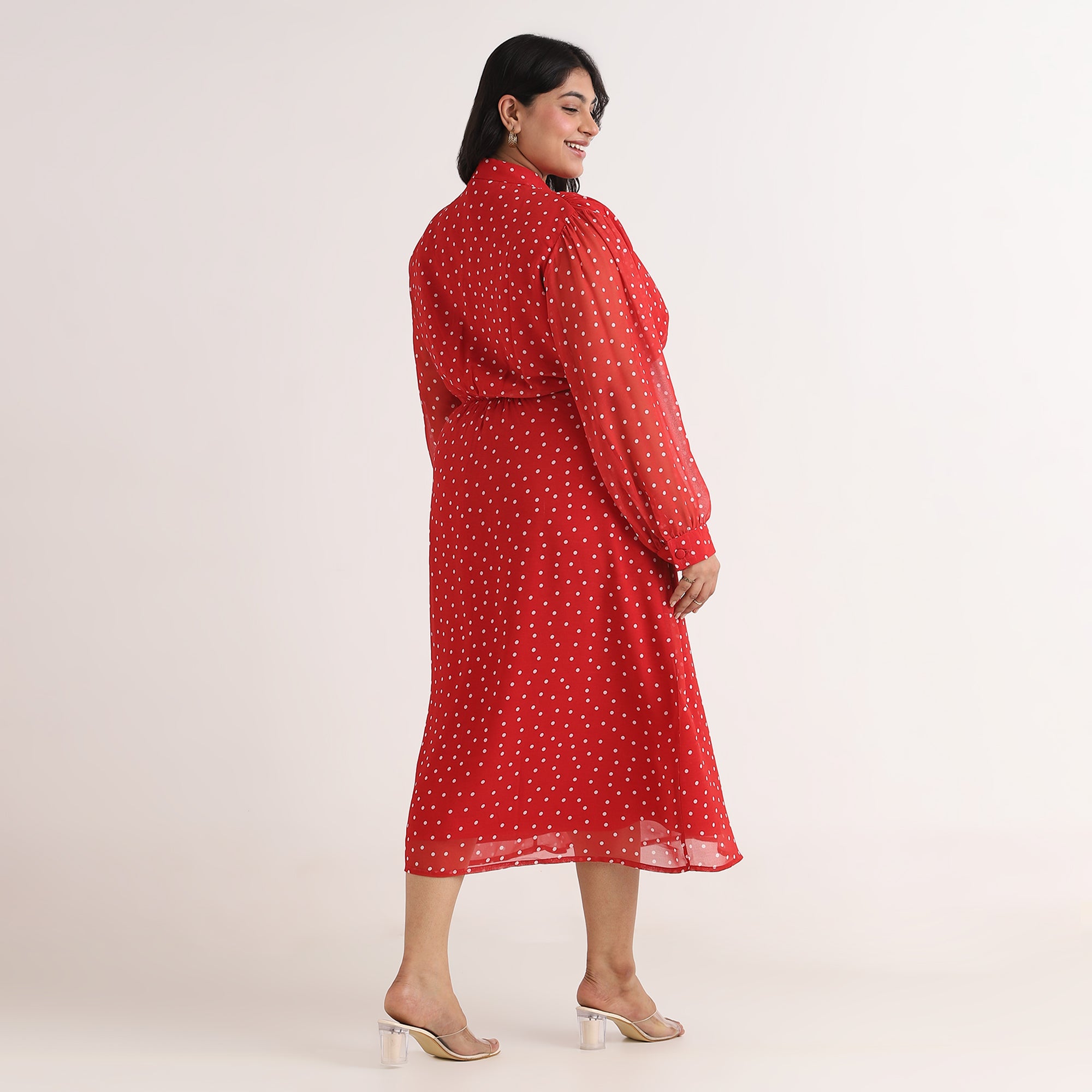 Polka Dot Printed V-Neck Maxi Dress