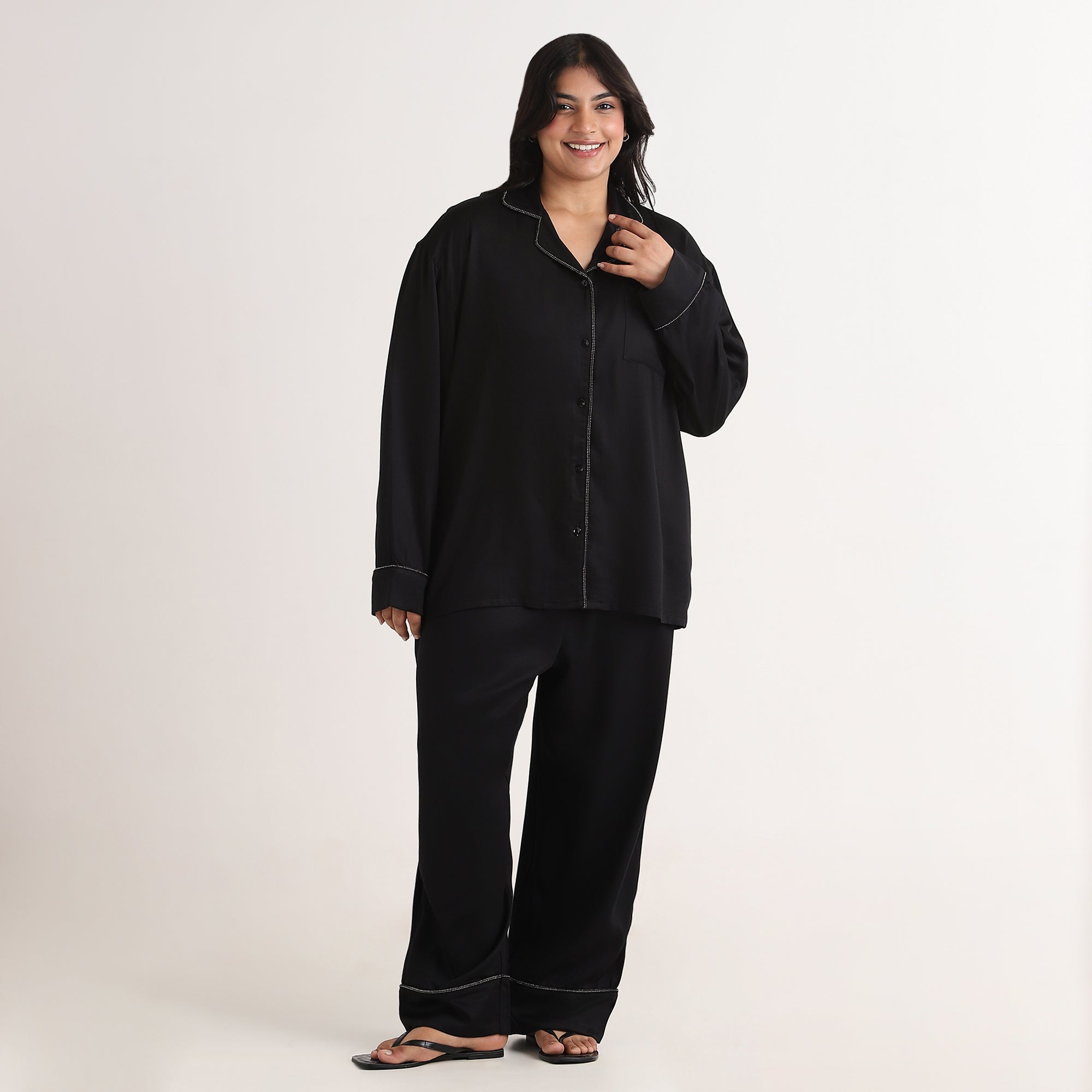 Black Rhinestone Embellished PJ Set