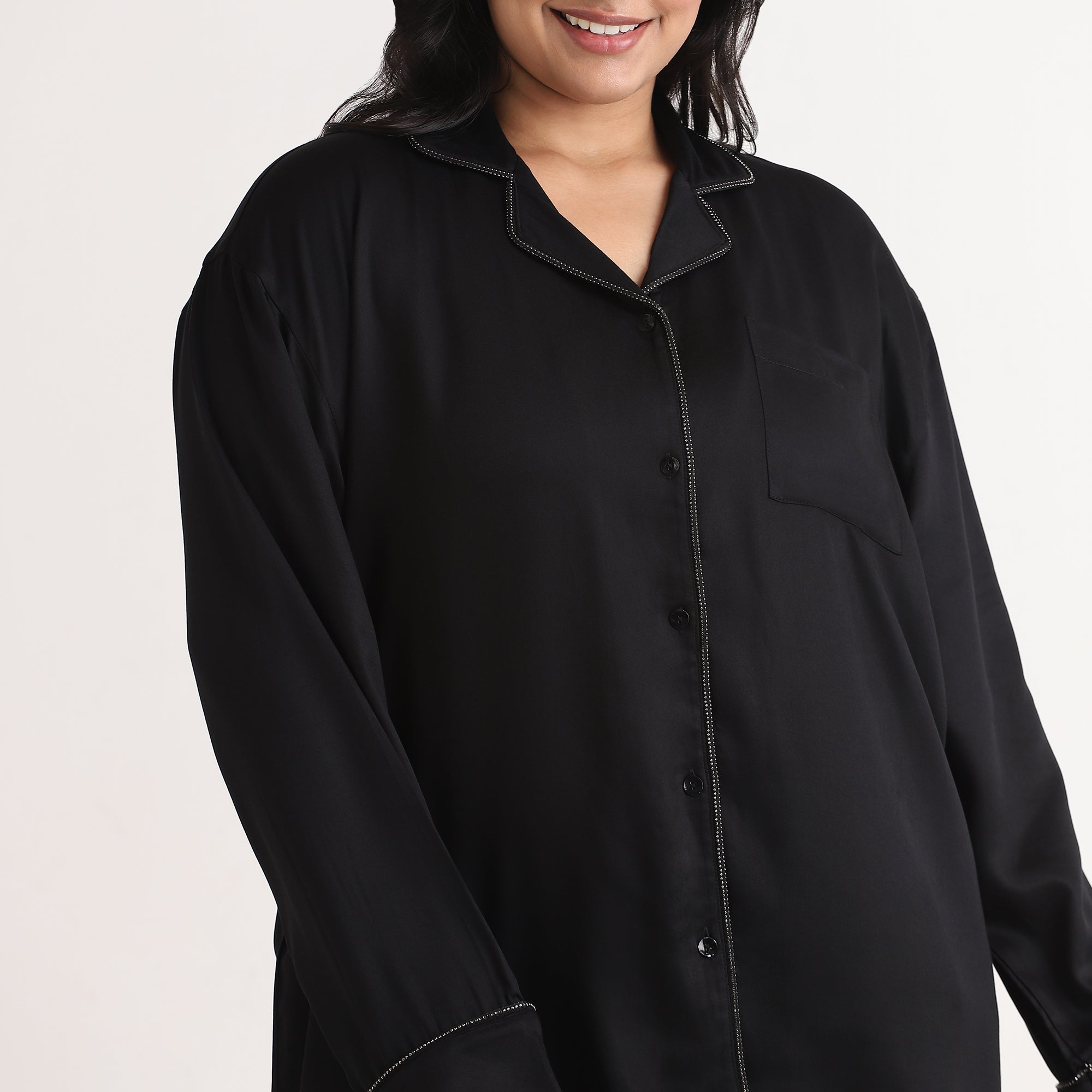 Black Rhinestone Embellished PJ Set