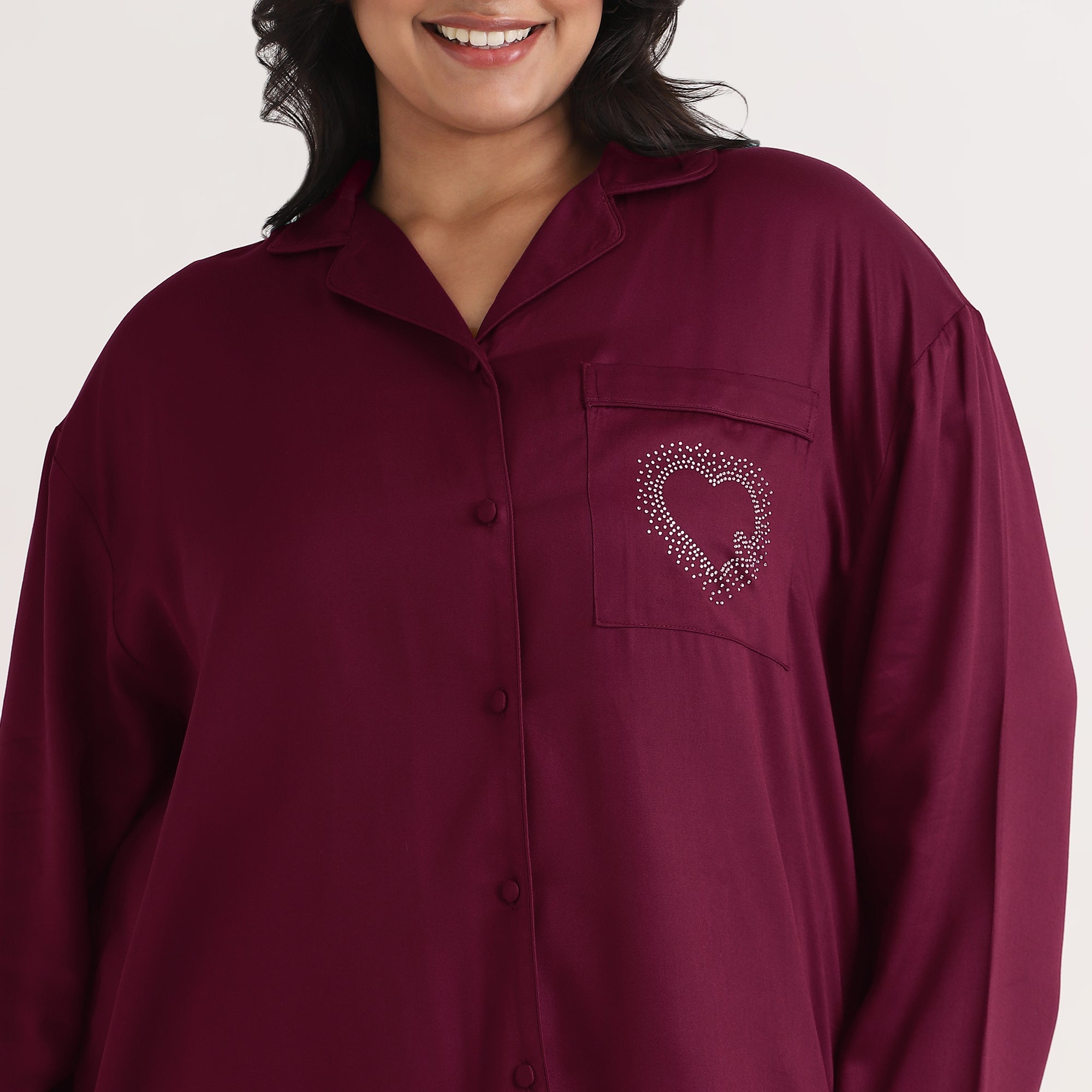 Wine Heart Embellished PJ Set