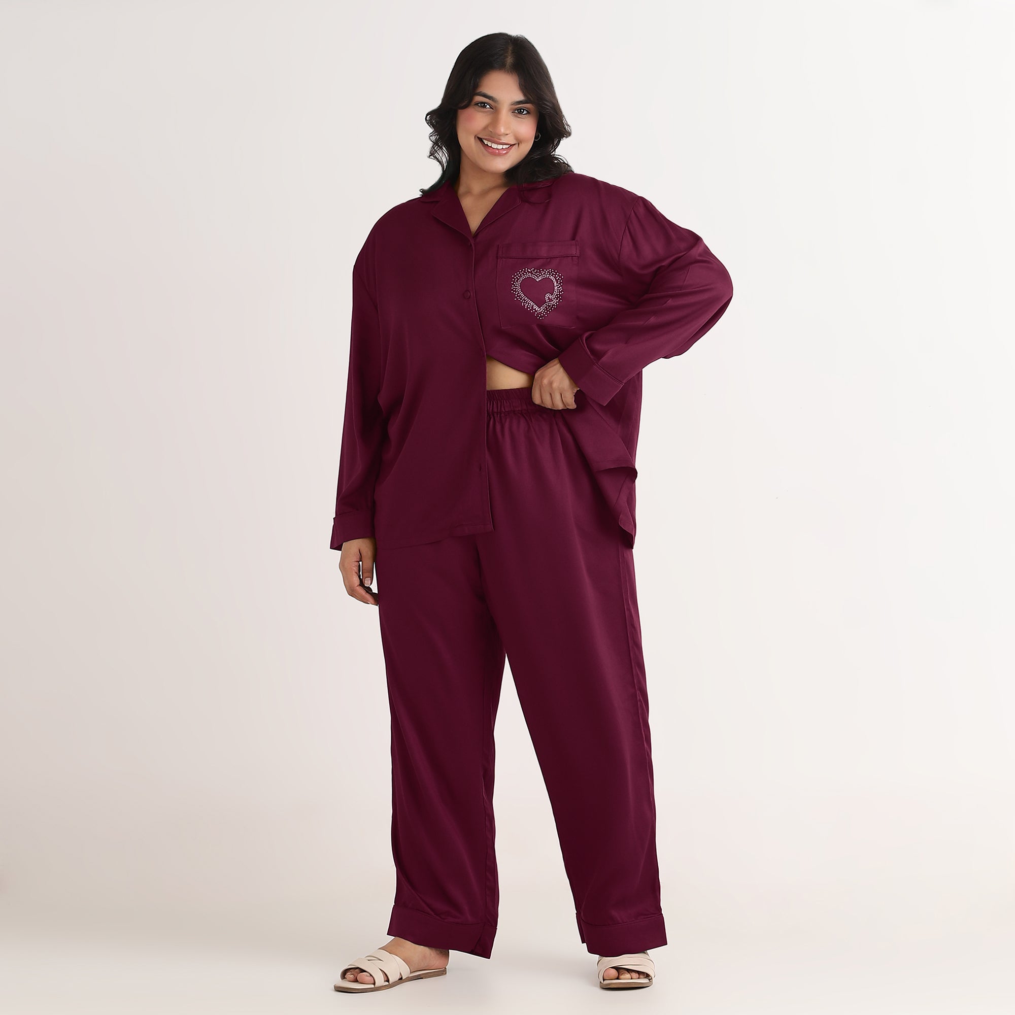 Wine Heart Embellished PJ Set