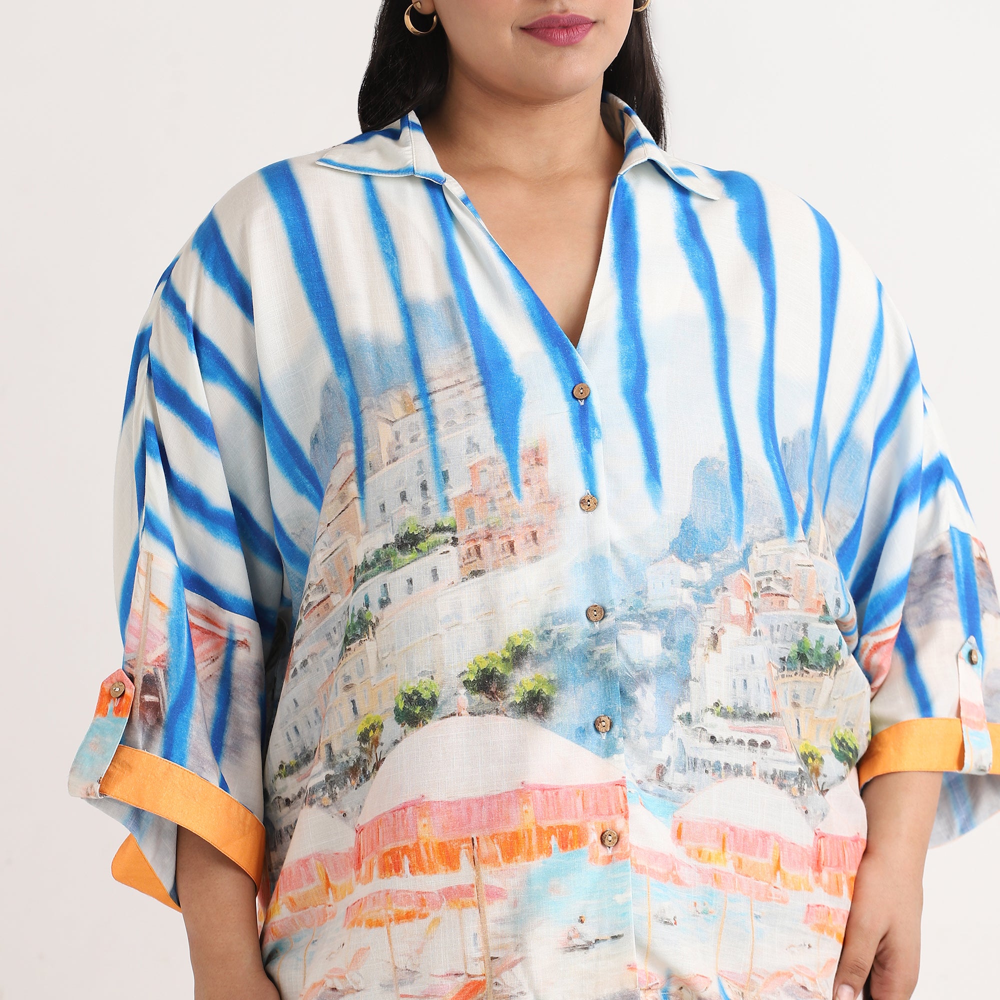 Blue Landscape Print oversized shirt
