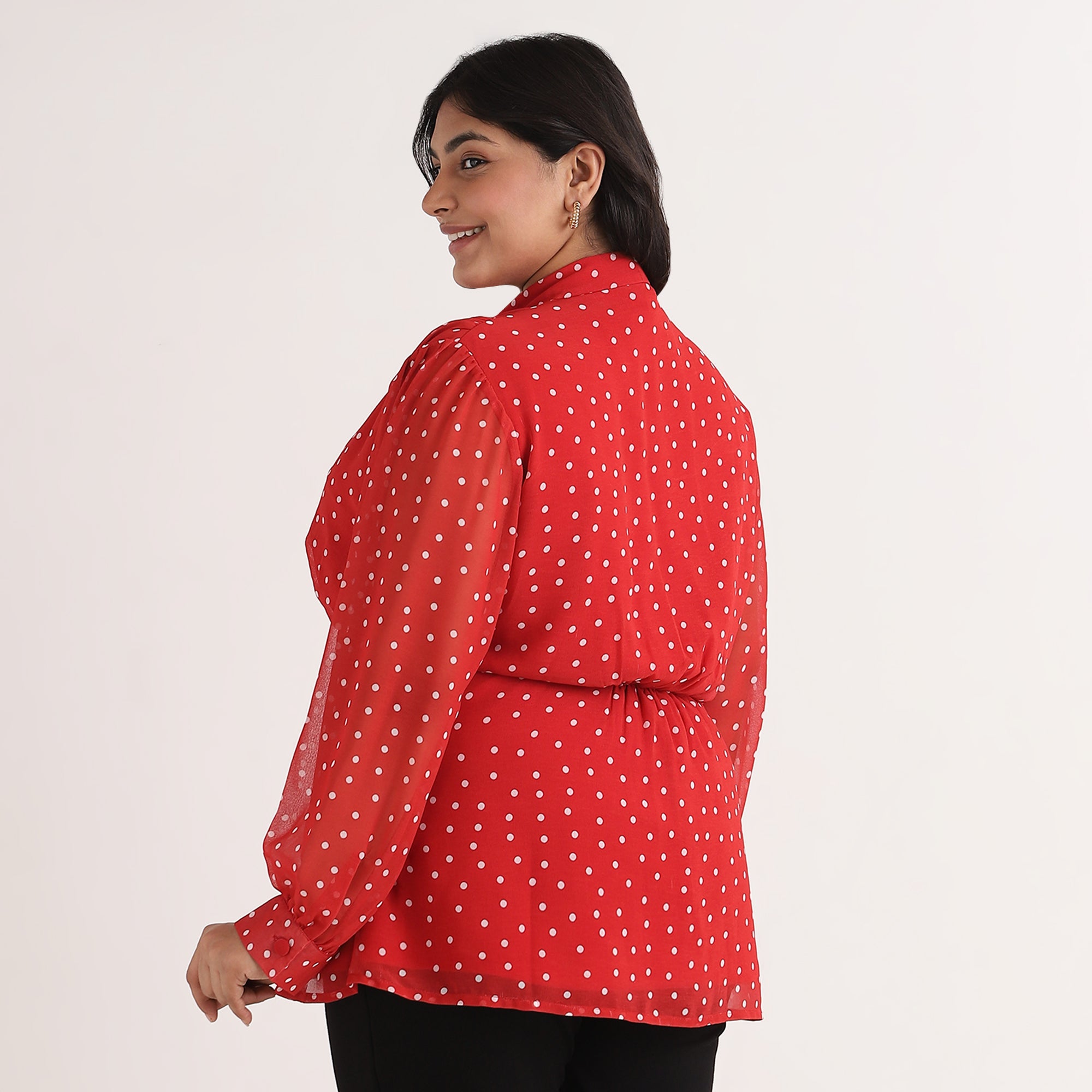 Polka Dot Printed V-Neck Top