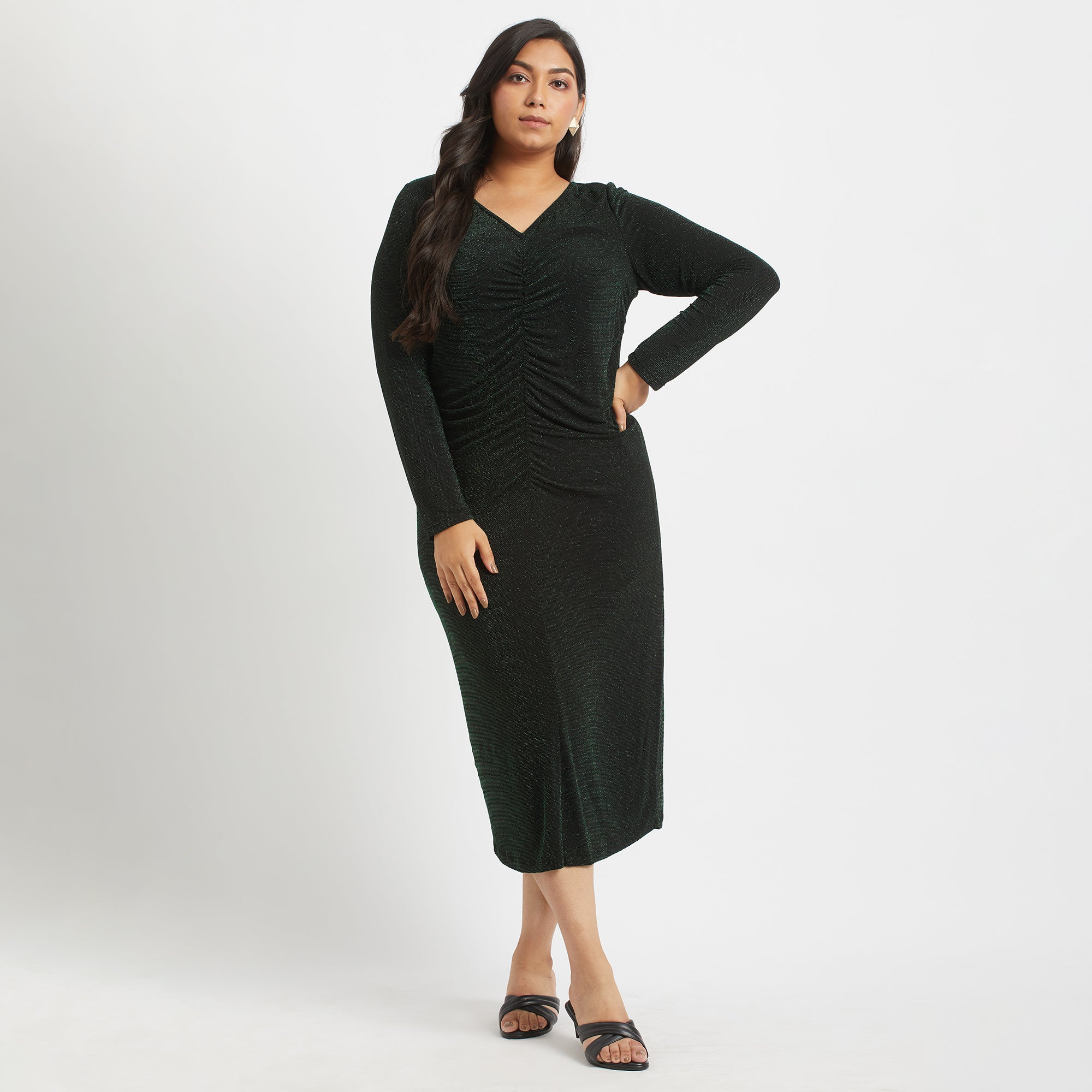Emerald Essence Ruched Dress for Plus Size Women