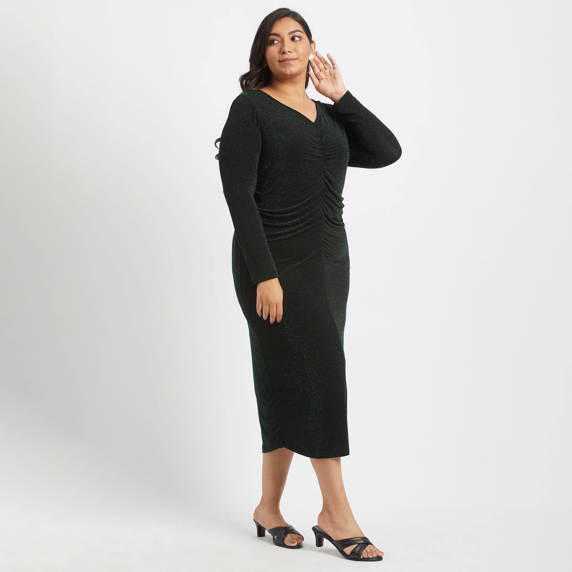 Emerald Essence Ruched Dress for Plus Size Women