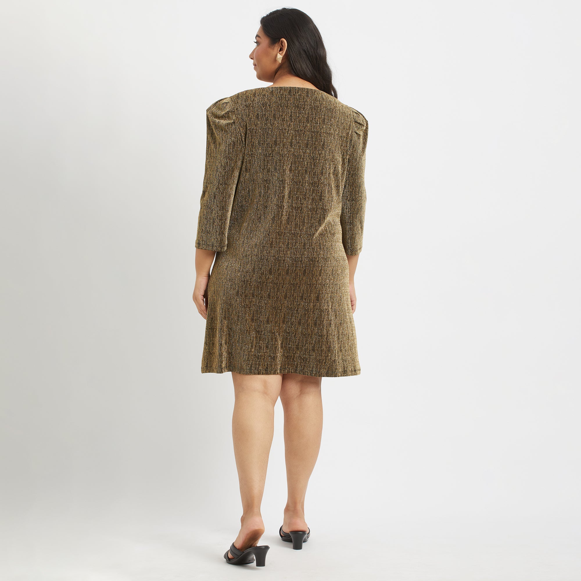 Gilded Puff Sleeve Dress For Plus Size Women