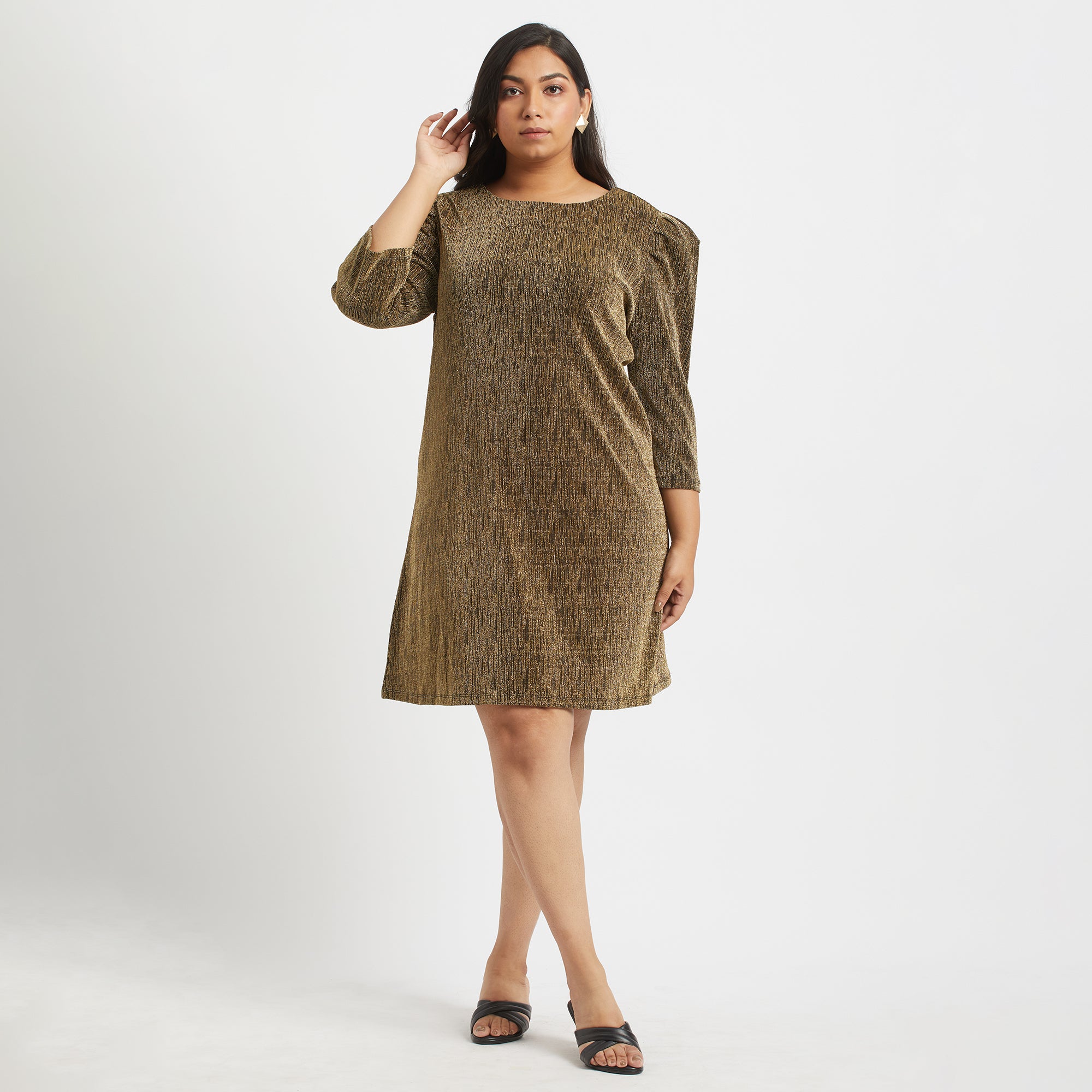 Gilded Puff Sleeve Dress For Plus Size Women