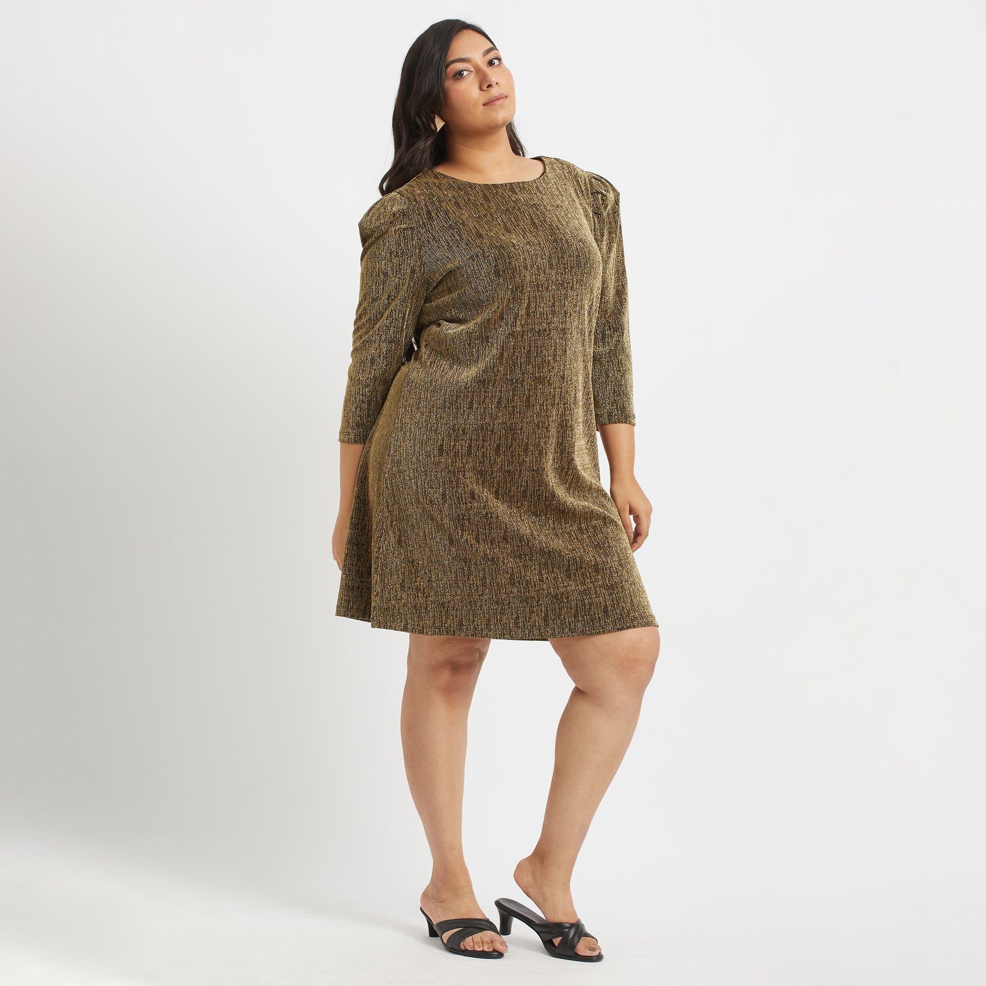 Gilded Puff Sleeve Dress For Plus Size Women