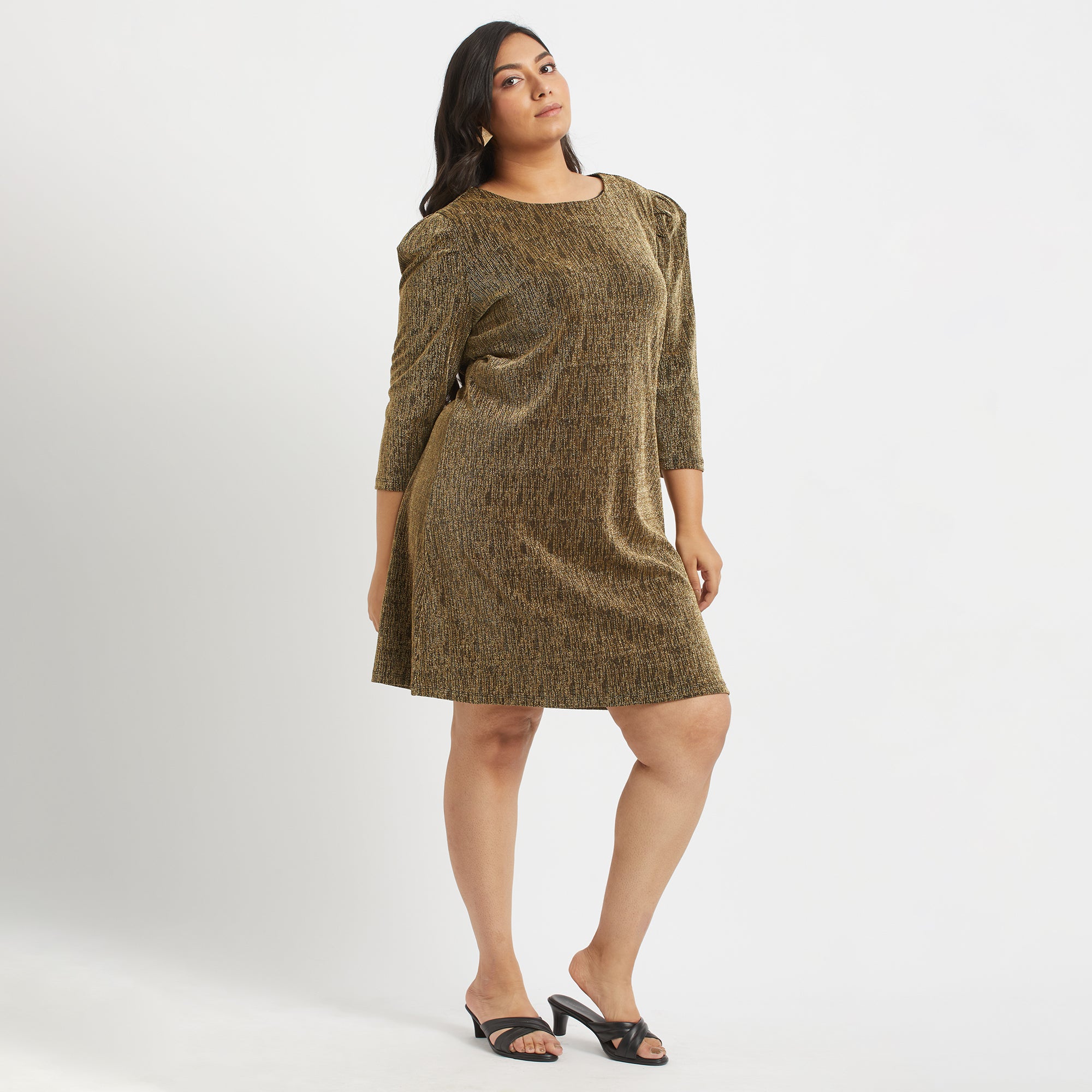 Gold shimmer plus size puff sleeve dress by Calae Sizes
