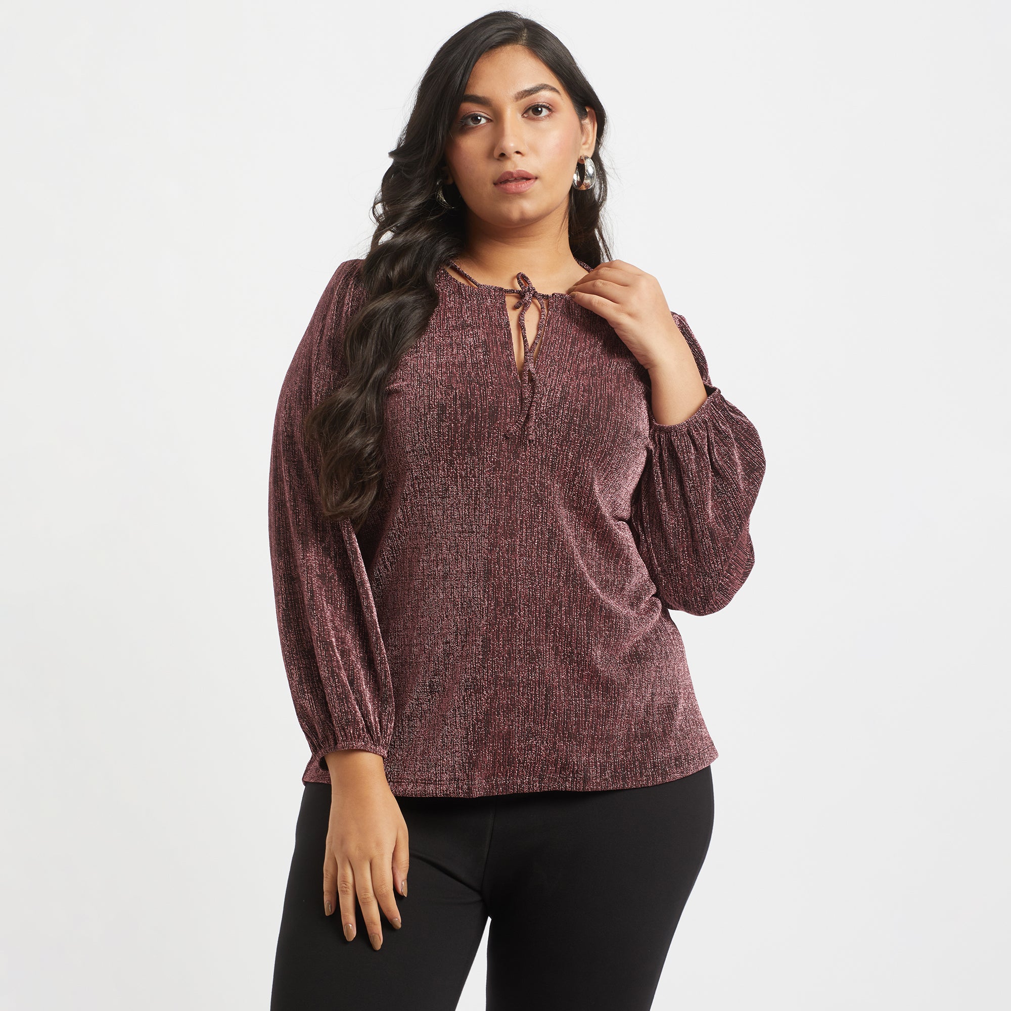 Plus Size Neck Tie-up Top