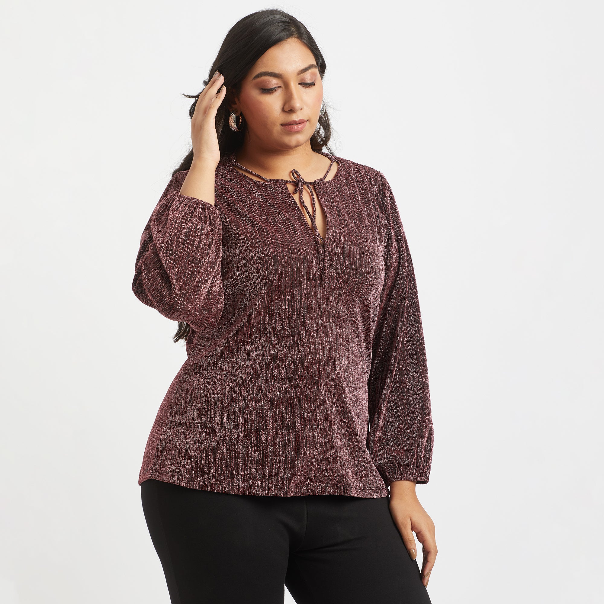 Plus Size Neck Tie-up Top