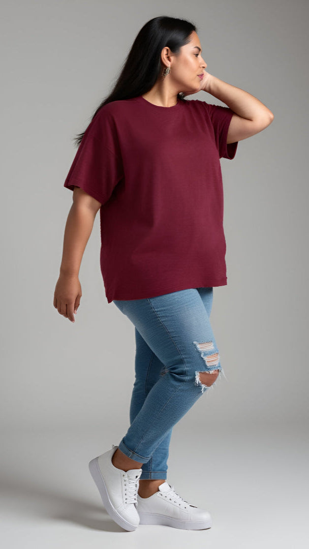Maroon Plus-Size Drop Shoulder T-shirt