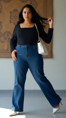 Black Plus-Size Square Neck Full Sleeves Top