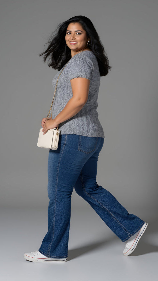 Light Grey Melange Plus-Size Rib Drop Shoulder Tee