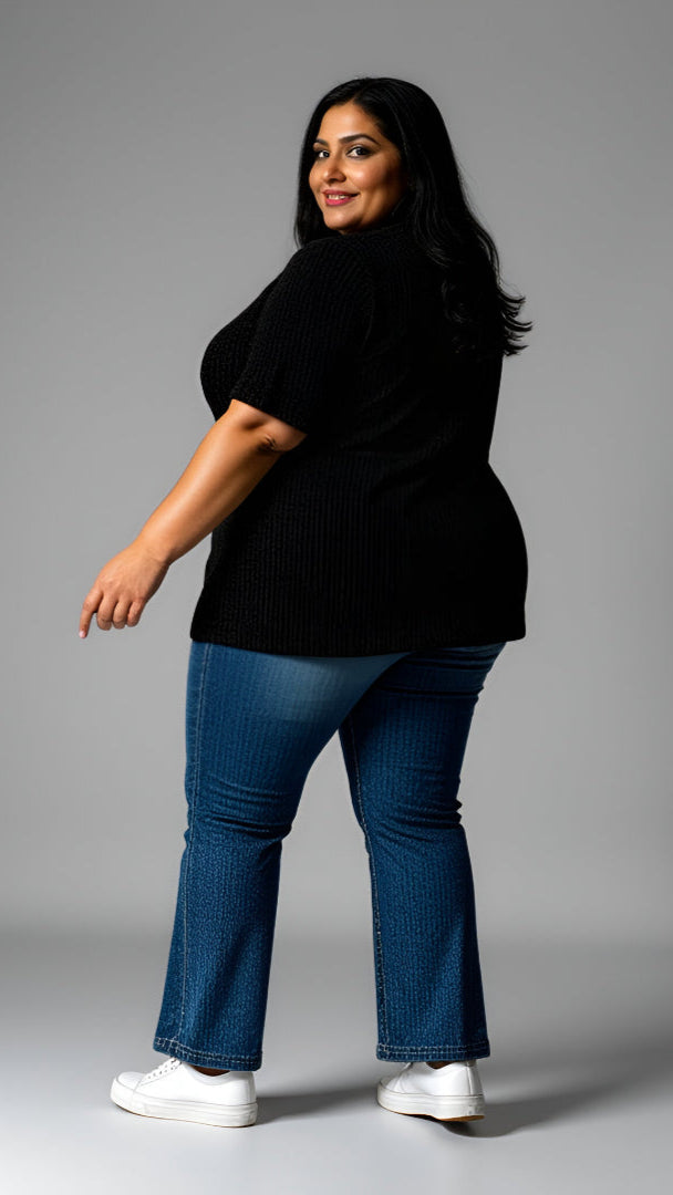 Black Plus-Size Rib Drop Shoulder Tee