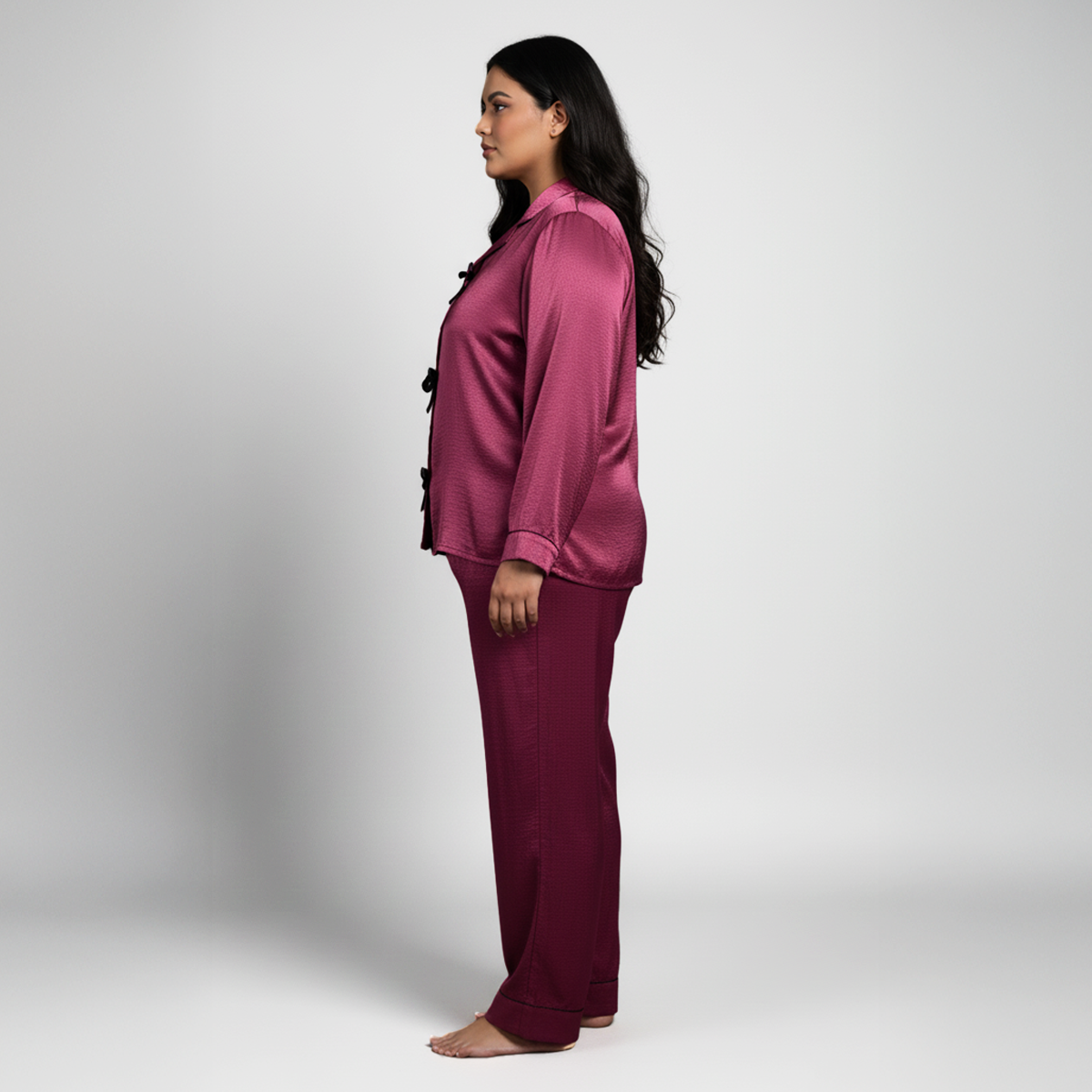 Plus Size Maroon Velvet Satin PJ Set with Contrast Detail by CALAE | Sizes Available L to 7XL
