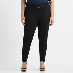 Black ring detail plus size tailored trousers