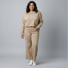 Beige Scuba Oversized Sweatshirt with Print