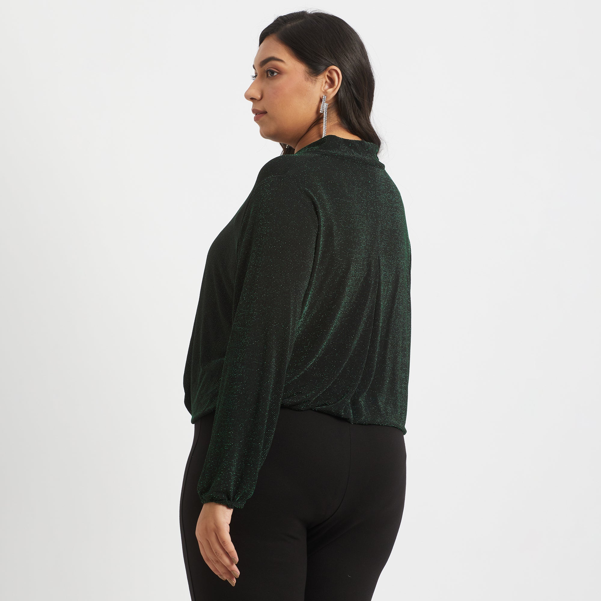 Knit Wrap Blouse Top For Plus Size Women