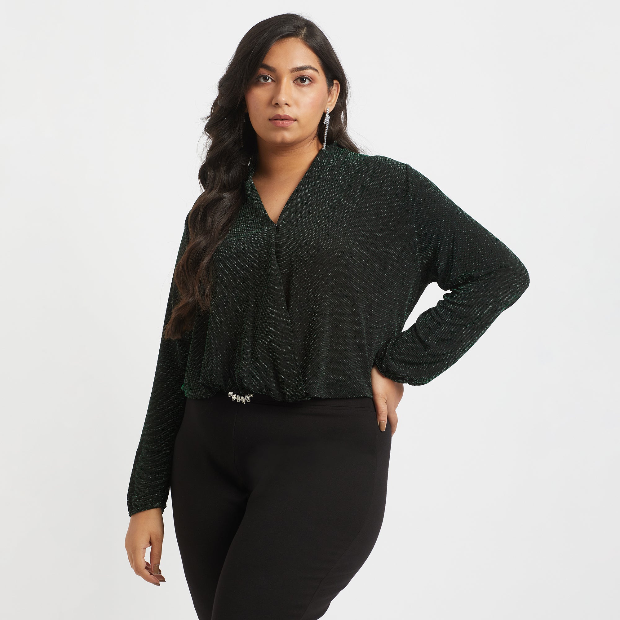 Knit Wrap Blouse Top For Plus Size Women