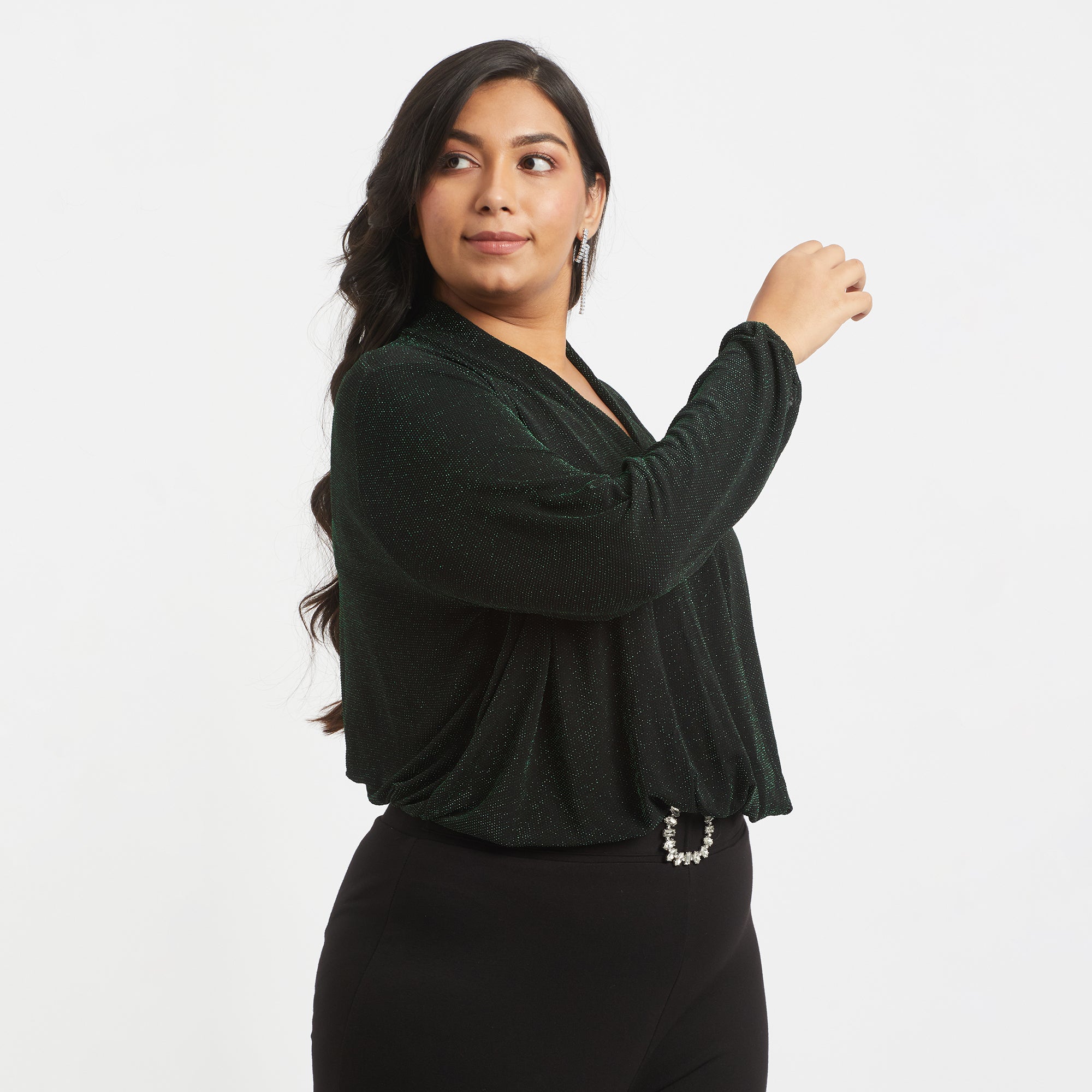 Knit Wrap Blouse Top For Plus Size Women