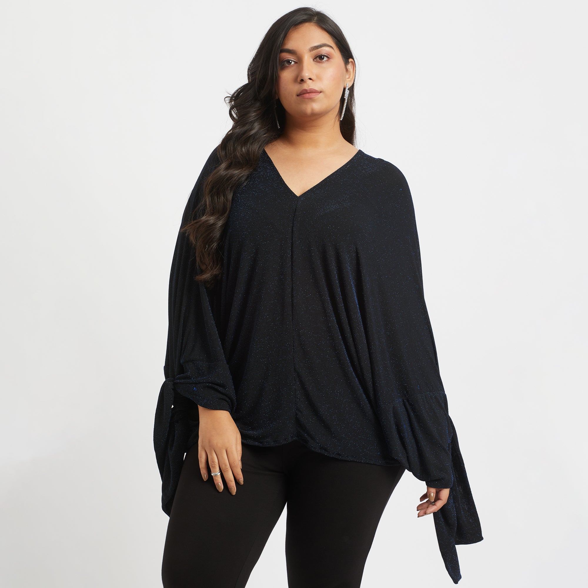 Blue glitter plus size knit kaftan top